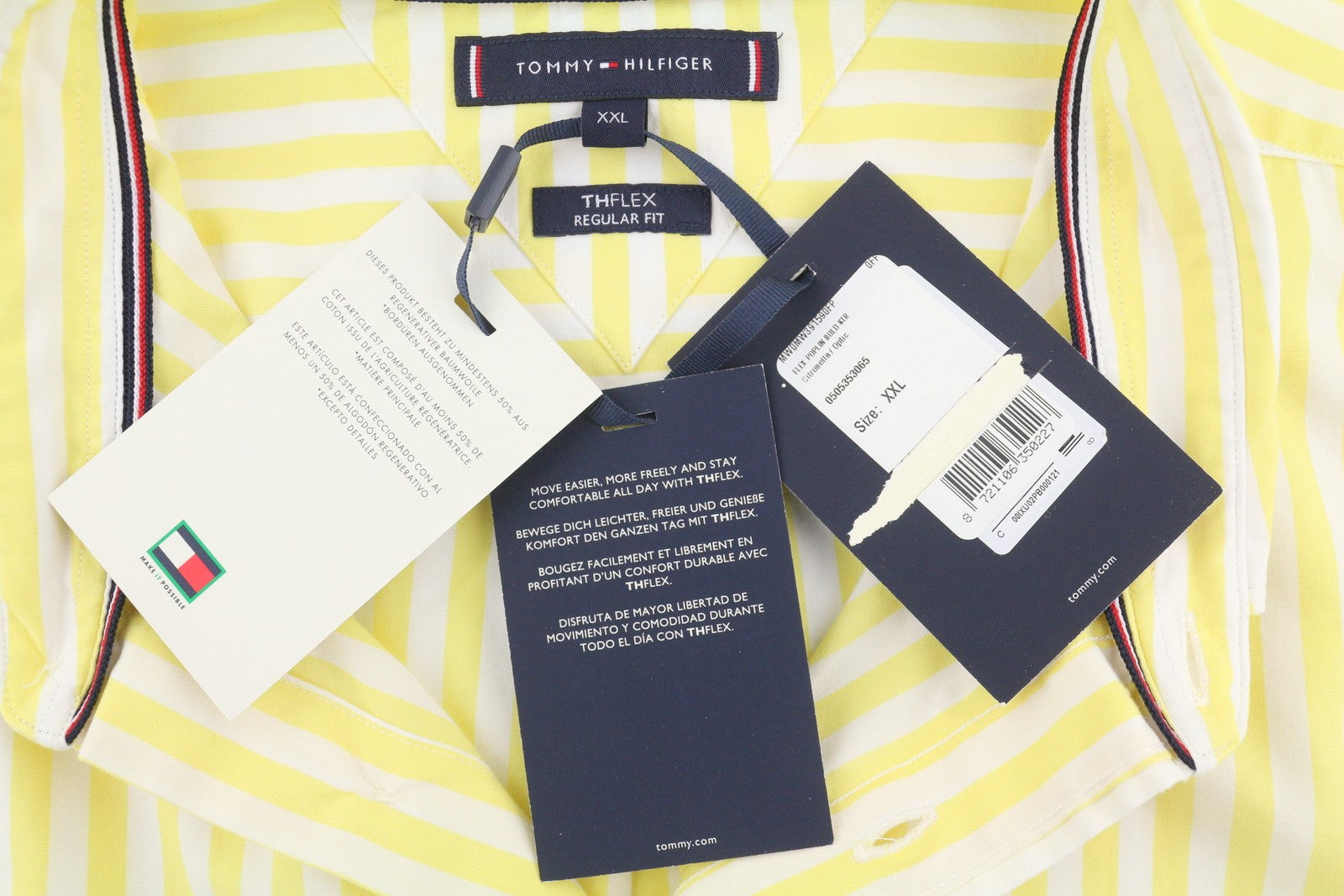 TOMMY HILFIGER THFlex Poplin Bold Men Shirt 2XL Yellow Stripe Button-Down