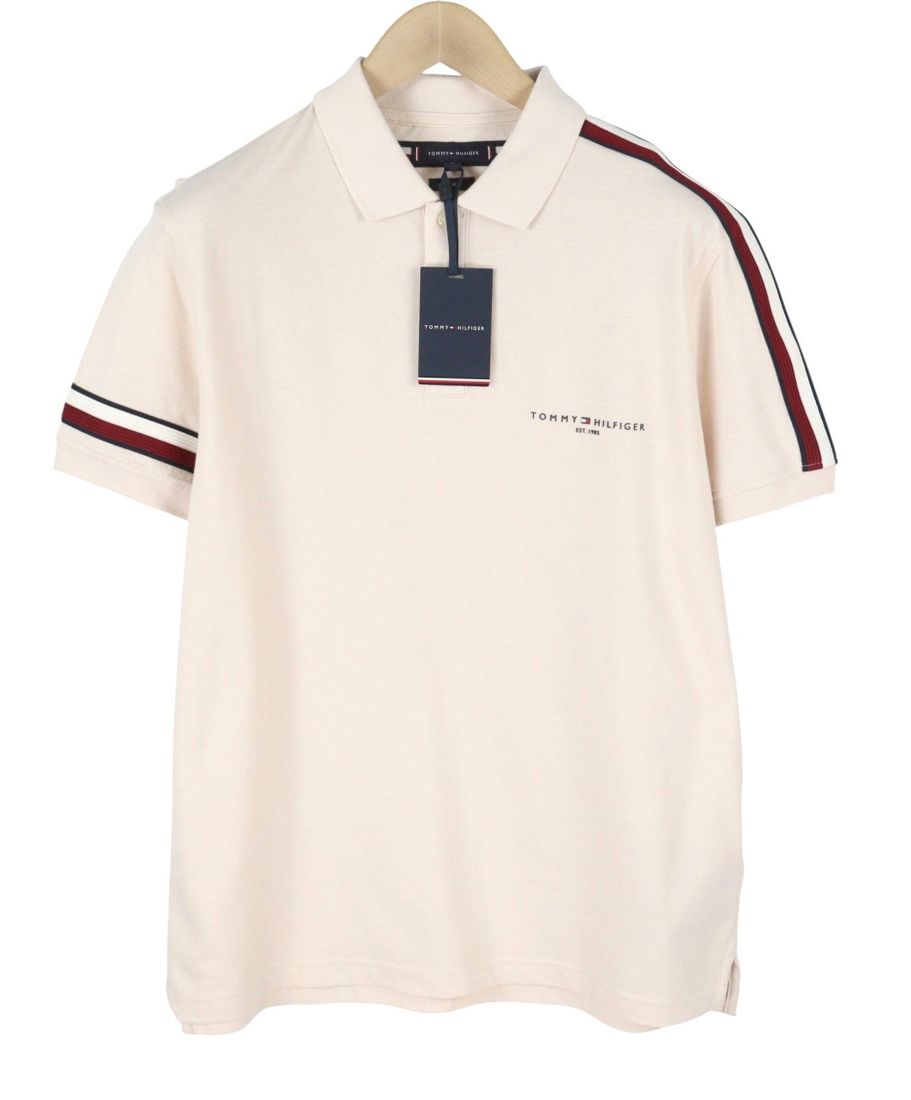 TOMMY HILFIGER Global Stripe Sleeve Men Polos L Feather White Logo Short Sleeve