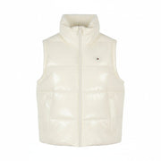 TOMMY HILFIGER Down Rev Teddy Women Waistcoat M Ivory Reversible High Neck