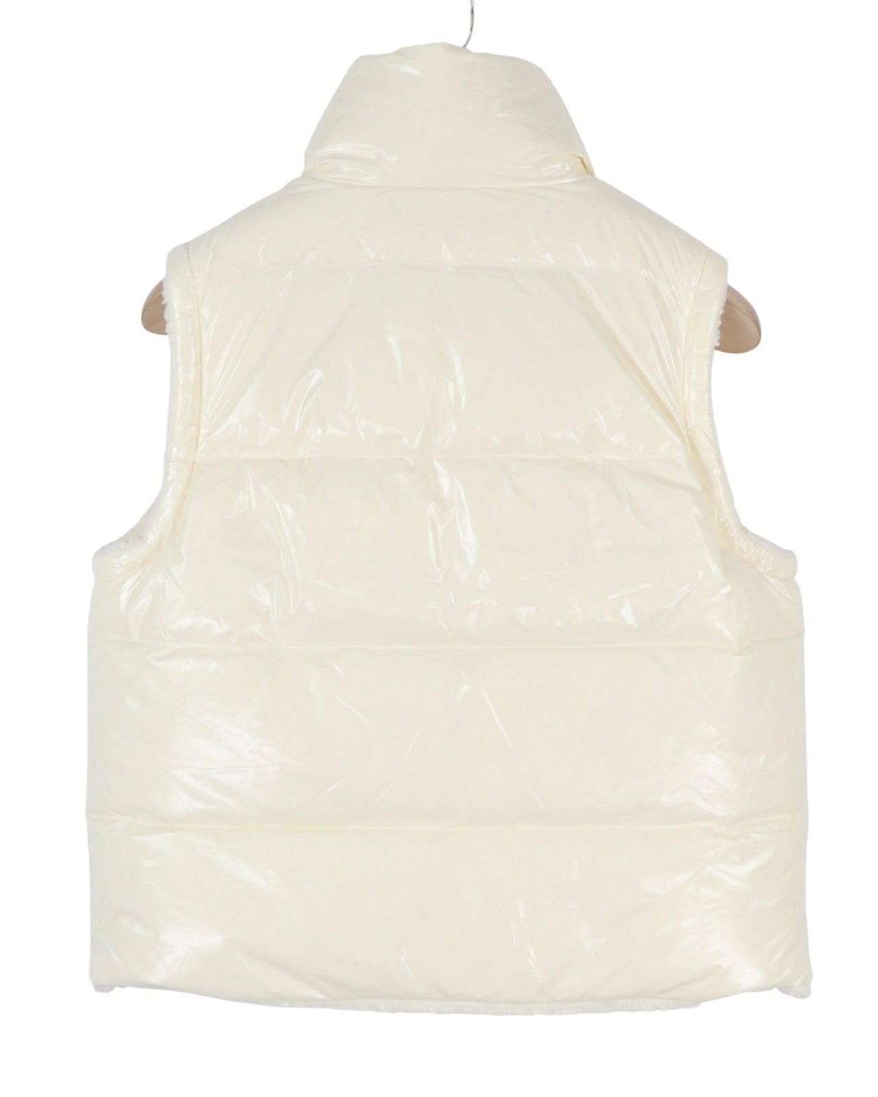 TOMMY HILFIGER Down Rev Teddy Women Waistcoat M Ivory Reversible High Neck