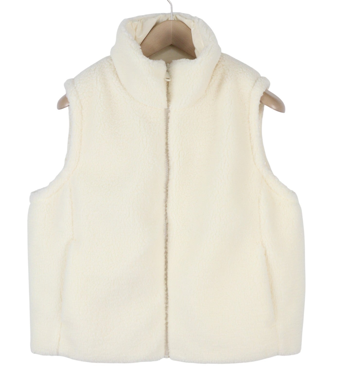 TOMMY HILFIGER Down Rev Teddy Women Waistcoat M Ivory Reversible High Neck