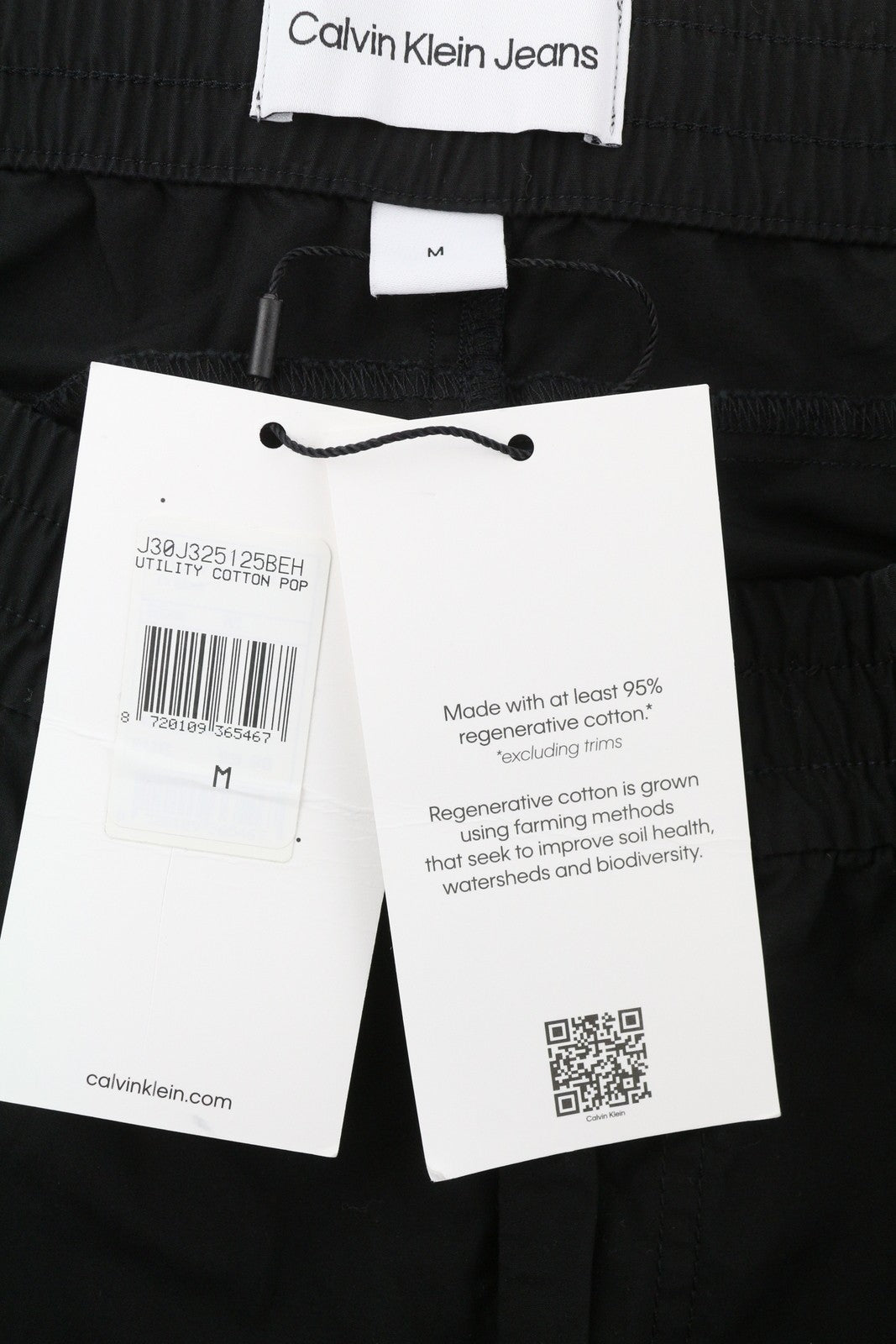 CALVIN KLEIN Utility Cotton Pop Men Trousers M Black Cargo Elastic Waist Logo