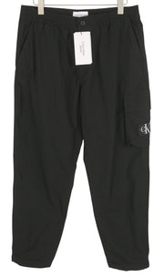 CALVIN KLEIN Utility Cotton Pop Men Trousers S Black Cargo Elastic Waist Logo