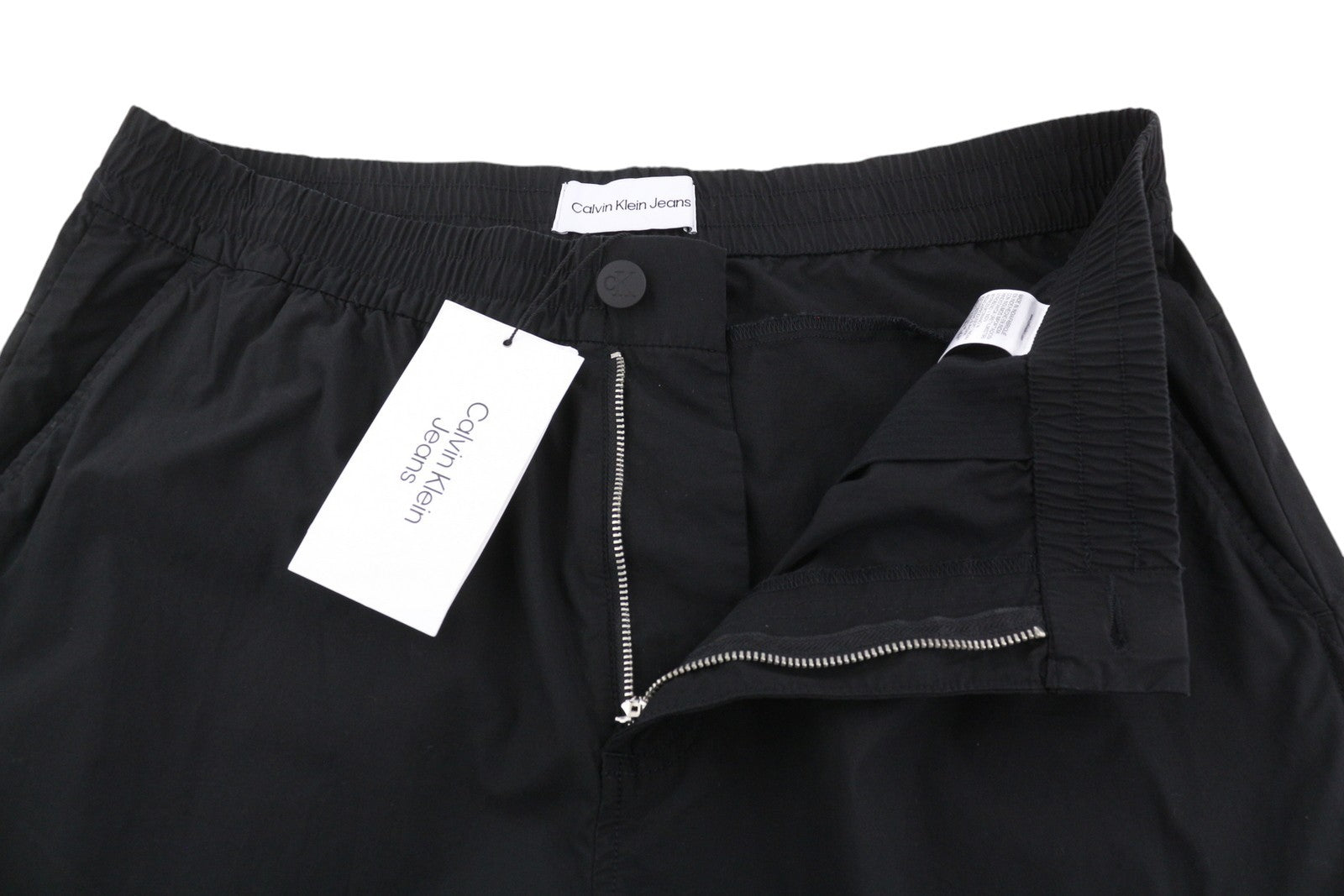 CALVIN KLEIN Utility Cotton Pop Men Trousers S Black Cargo Elastic Waist Logo