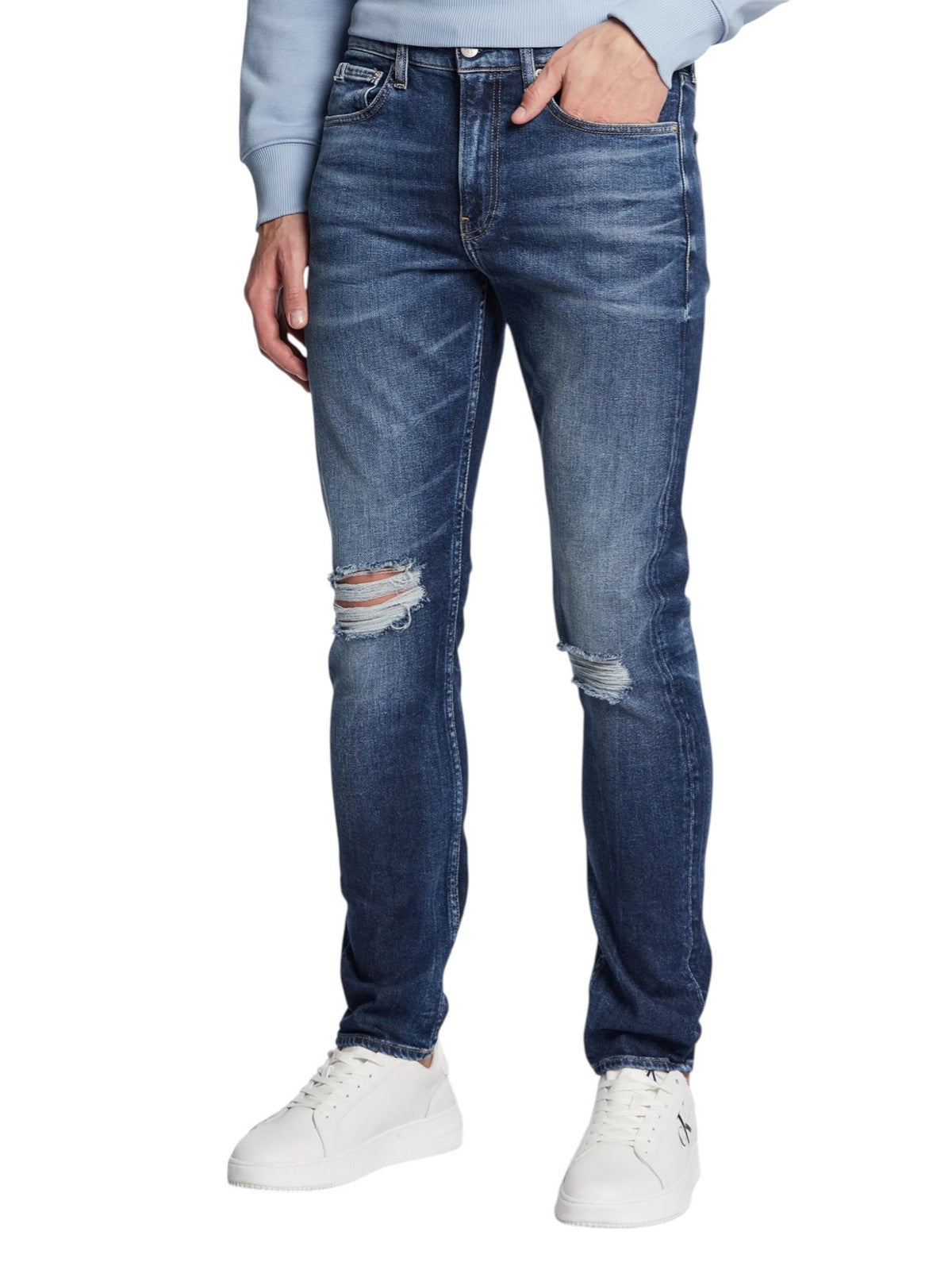 CALVIN KLEIN Slim Taper Men Jeans W29/L34 Blue Washed Faded Ripped Distress