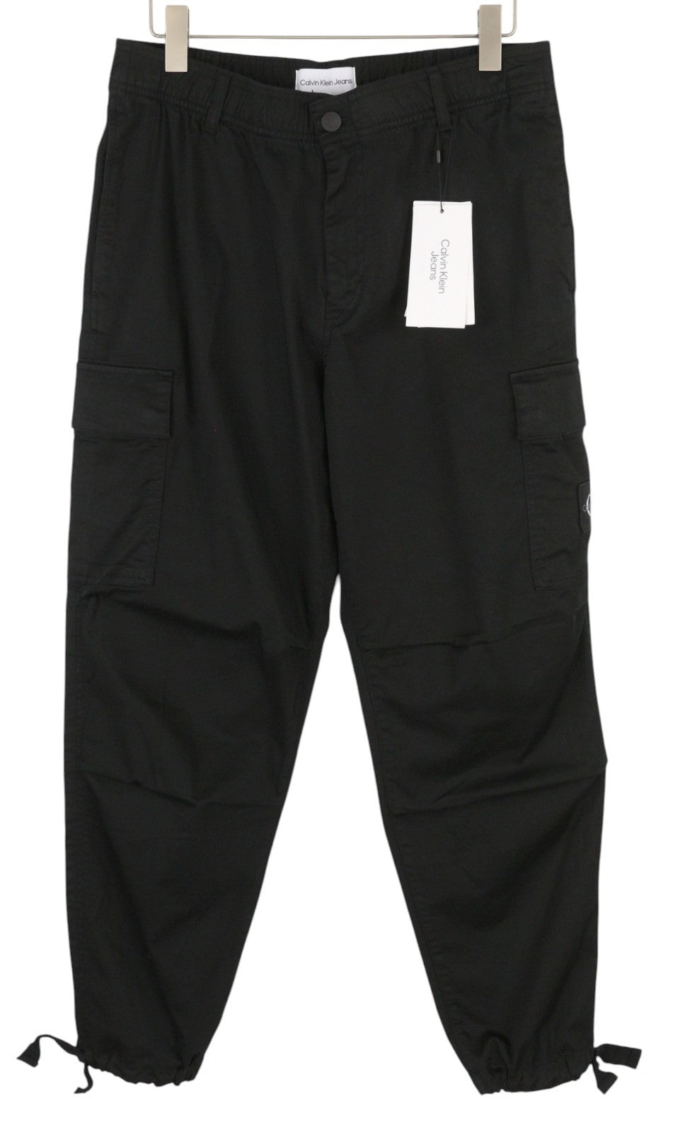 CALVIN KLEIN Straight Cargo Men Trousers M Black Patch Pockets Regular Fit Dark