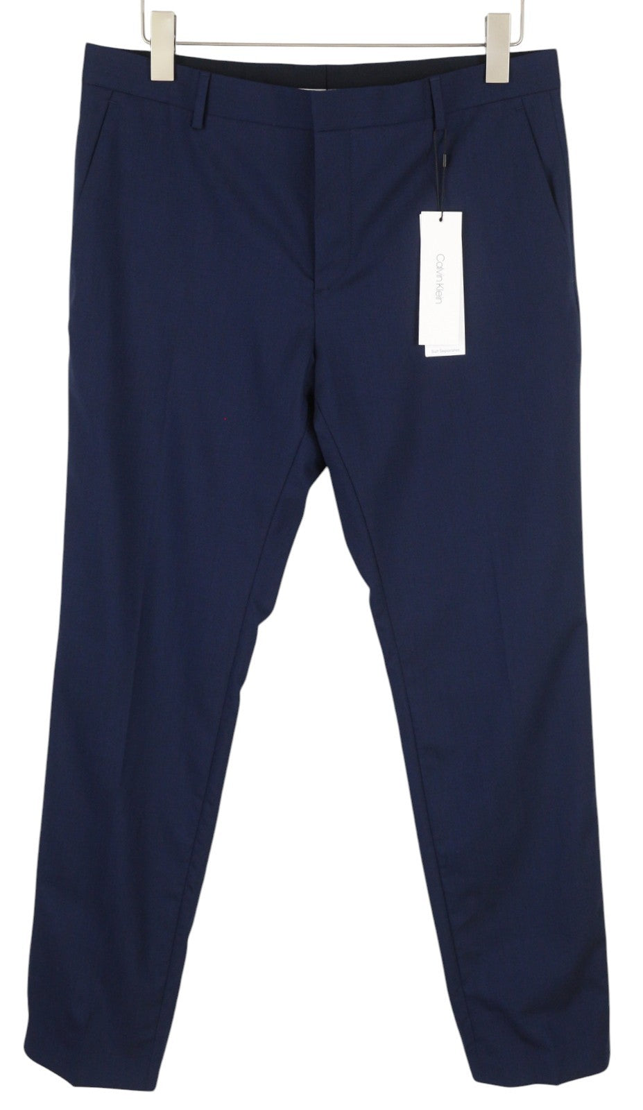 CALVIN KLEIN Stretch Wool Slim Men Trousers W30 Blue Flat Front Classic RRP139