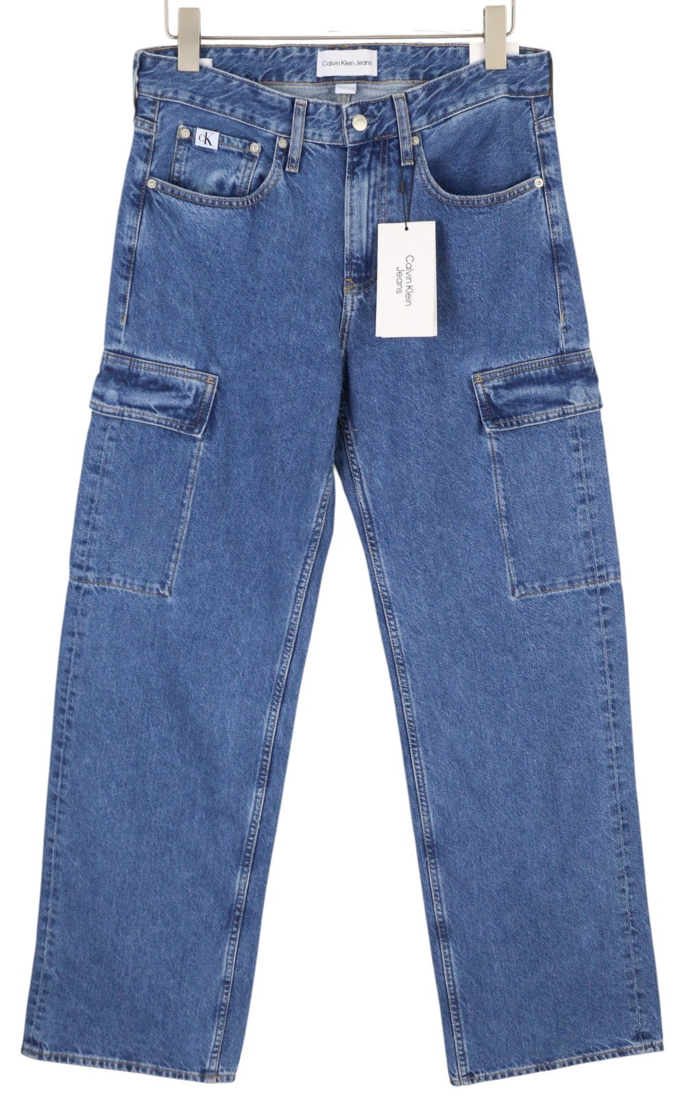 CALVIN KLEIN 90s Loose Cargo Men Jeans W30 Blue Denim Regular Zip Fly Casual