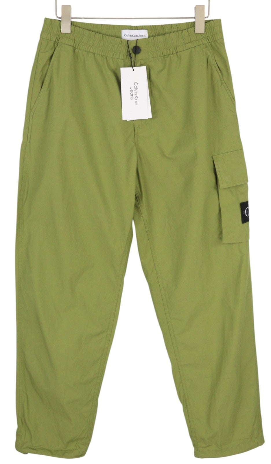 CALVIN KLEIN Utility Cotton Pop Men Trousers S Green Elastic Waist Zip Cargo