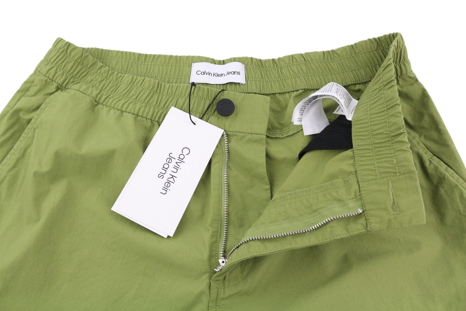 CALVIN KLEIN Utility Cotton Pop Men Trousers XS Green Elastic Waist Zip Cargo