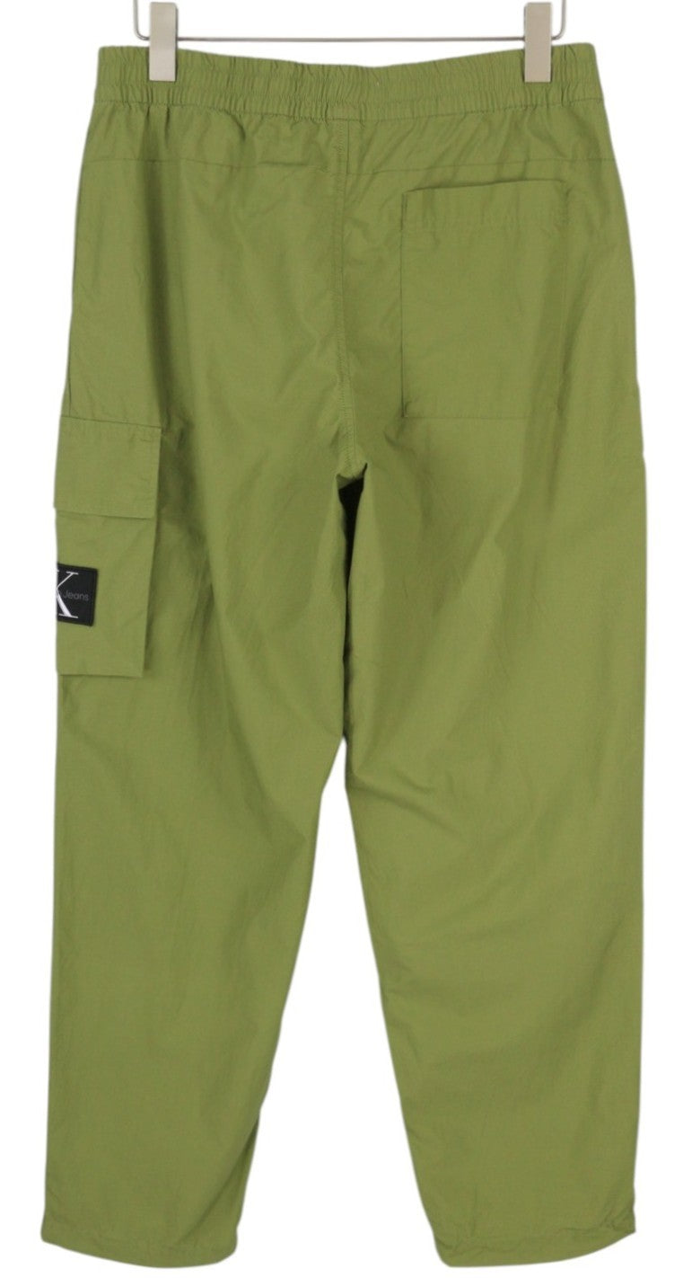 CALVIN KLEIN Utility Cotton Pop Men Trousers L Green Elastic Waist Zip Cargo