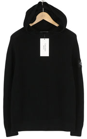 CALVIN KLEIN Men Jumper M Black Waffle-Knit Stretch Hooded Pull On RRP139