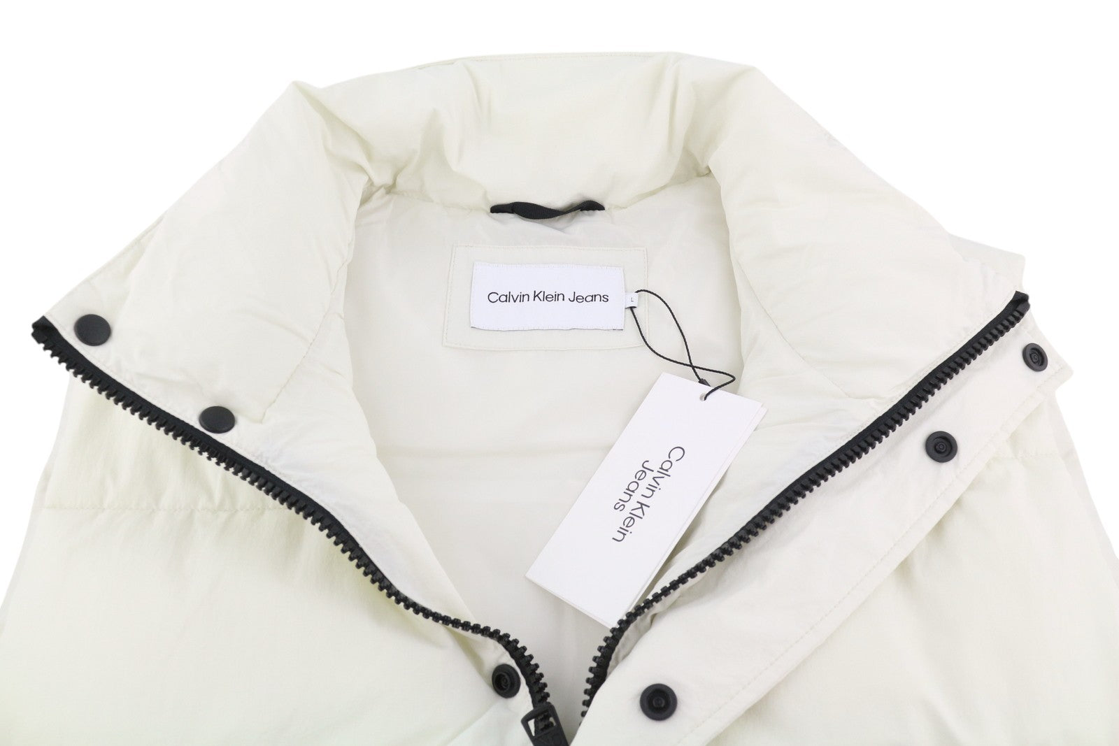 CALVIN KLEIN Men Waistcoat L White Water Repellent Padded Quilted Zip RRP179