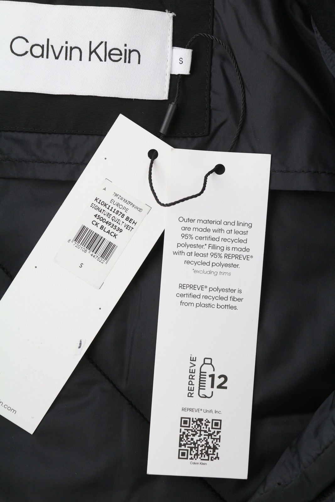 CALVIN KLEIN Signature Quilt Men Waistcoat S Black Padded Bomber Vest RRP279