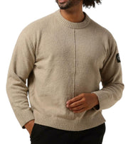 CALVIN KLEIN High Texture Men Jumper L Beige Patch Logo Casual Pull On RRP139