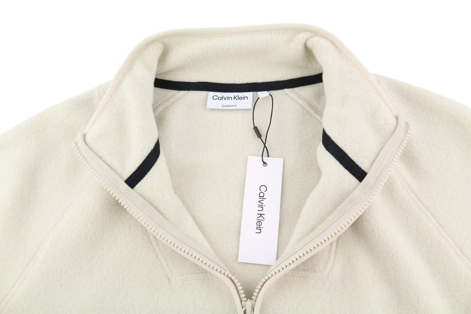 CALVIN KLEIN Premium Polar Fleece Men Sweatshirt L Beige Comfort Fit RRP179