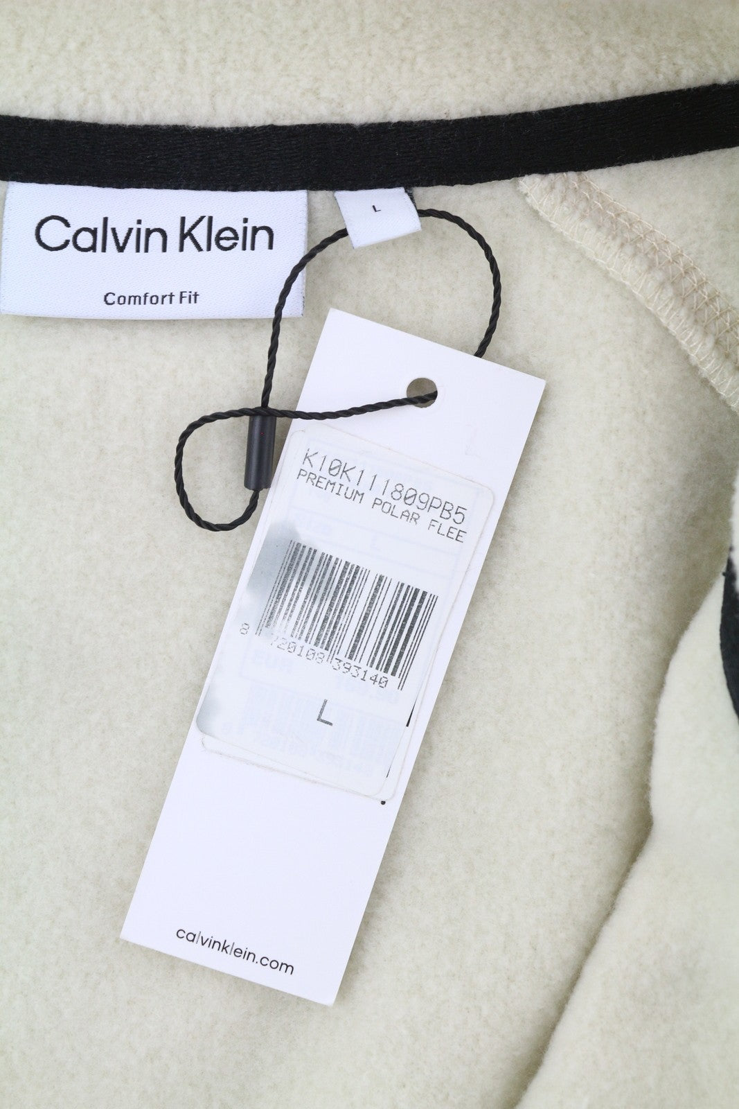 CALVIN KLEIN Premium Polar Fleece Men Sweatshirt L Beige Comfort Fit RRP179