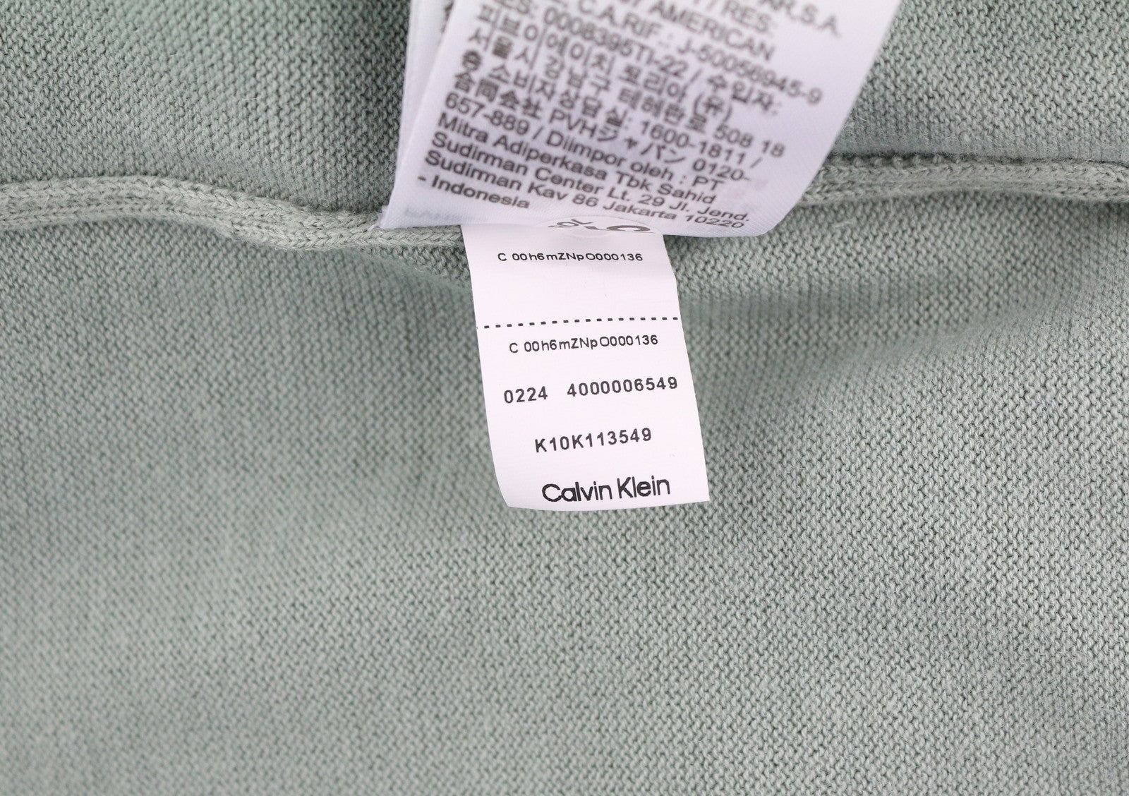CALVIN KLEIN Cotton Silk Blend Cn Men Jumper S Light Green Crew Knit Pull On