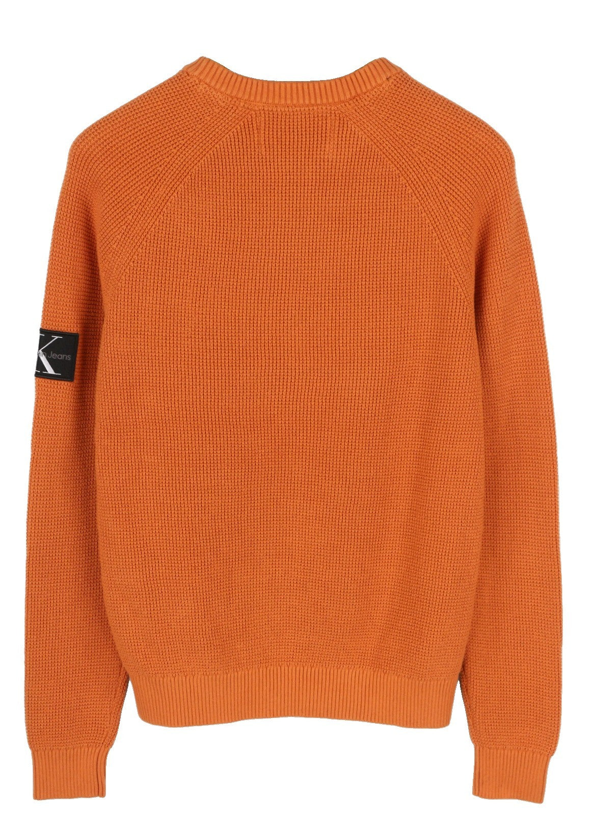CALVIN KLEIN Badge Easy Men Jumper S Orange Cotton Waffle-Knit Crew Pull On