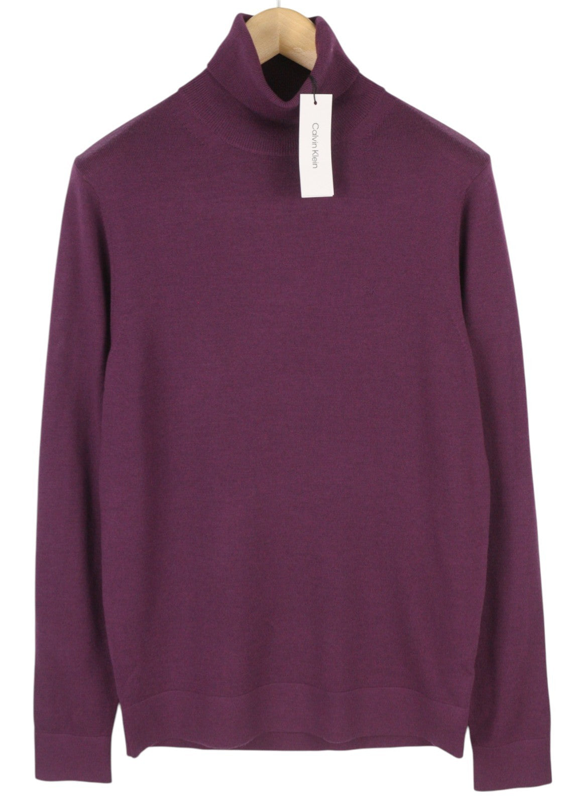 CALVIN KLEIN Merino Turtle Neck Men Jumper M Purple Knitted Pull On RRP189