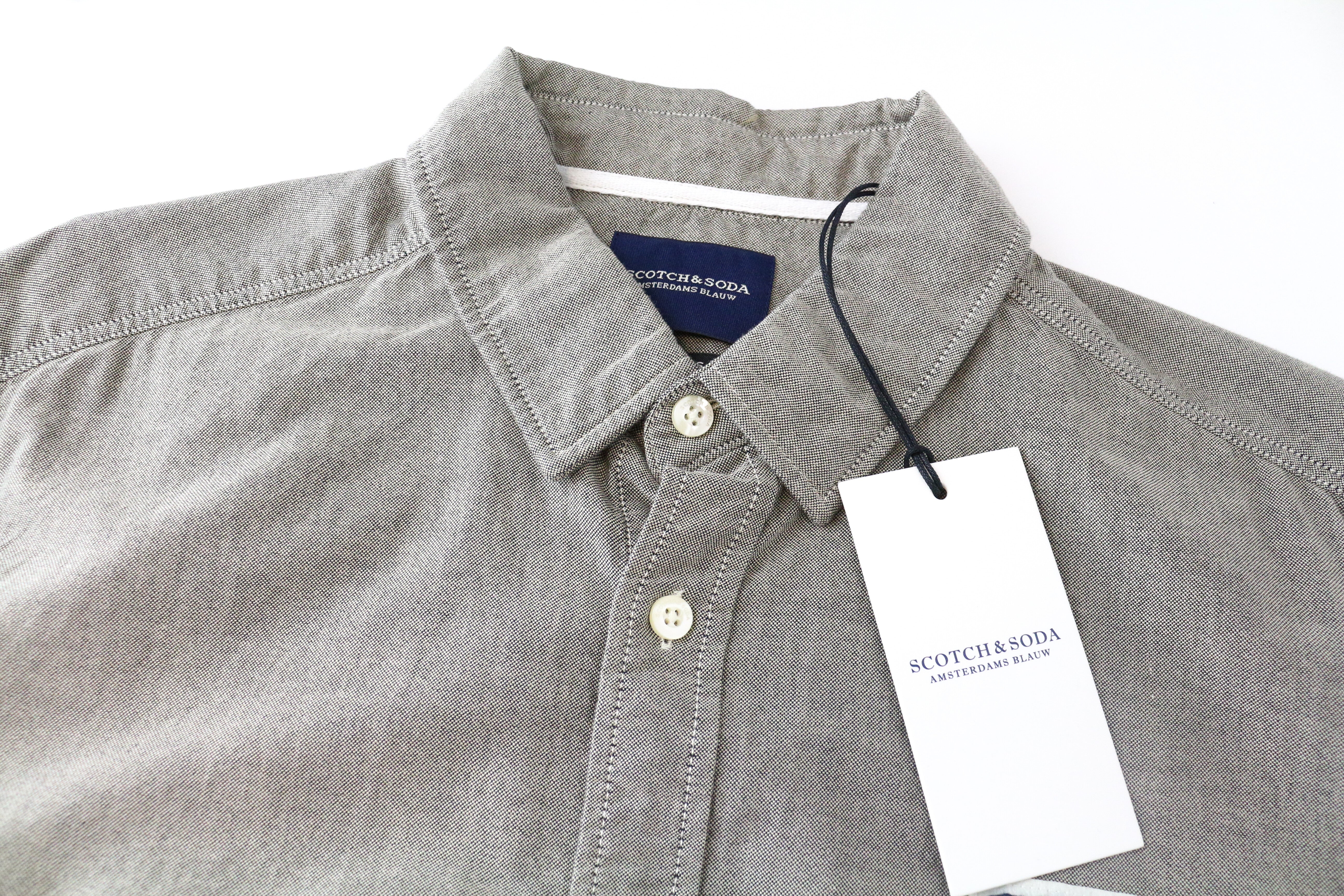 SCOTCH & SODA Ams Blauw Shirt Men's ~XL Long Sleeve Green B Patch Button-Up