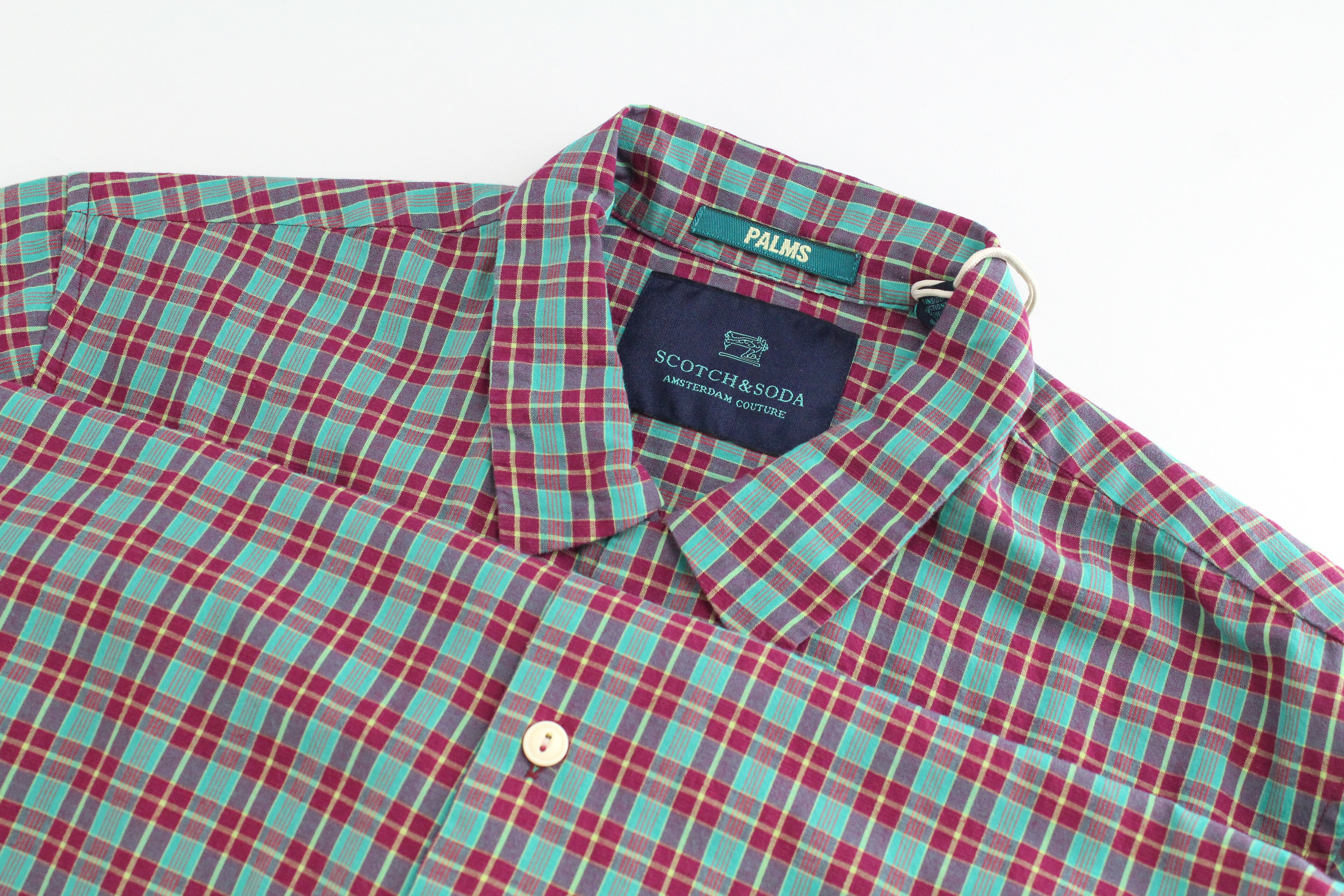 SCOTCH & SODA Ams Couture Men's S Green Checked Linen Cotton Short Sleeve Shirt