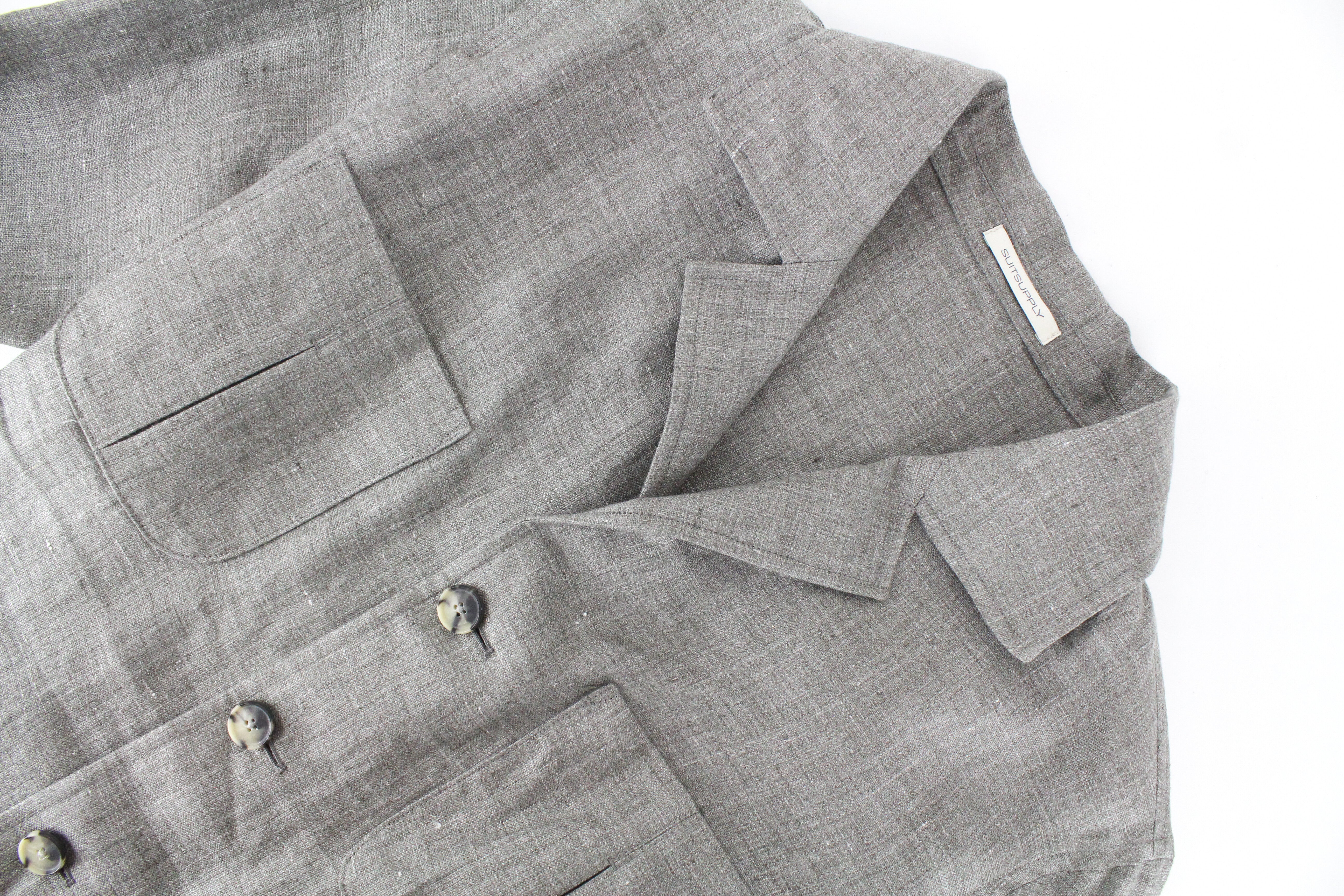 SUITSUPPLY vyriška striukė su „Sahara Pocket“ UK38R pilka gryno lino palaidinė be pamušalo 