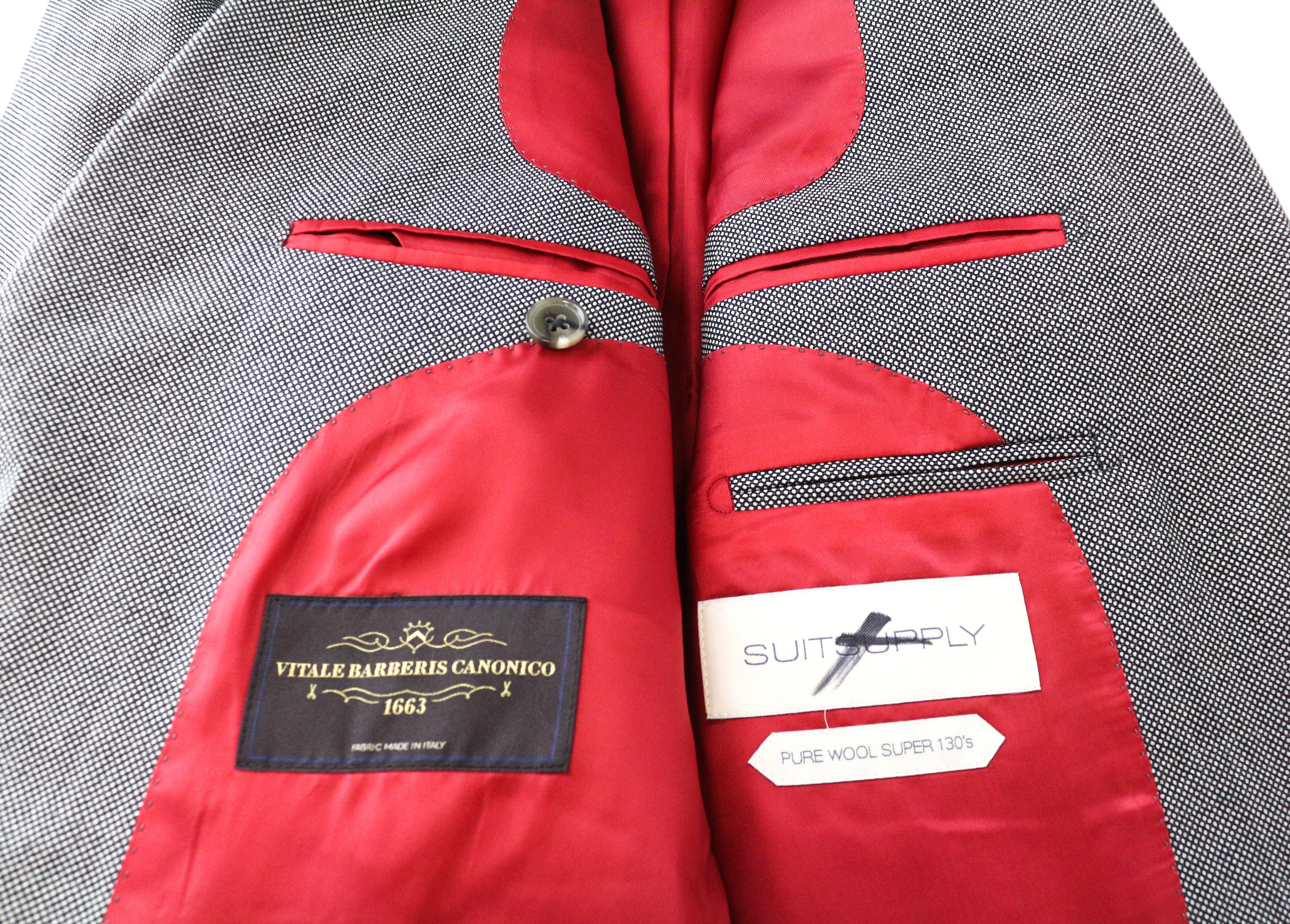 „SUITSUPPLY Sienna“ švarkas, UK38R, vyriškas pilkas, vienaeilis vilnonis švarkas „Super 130's“ 