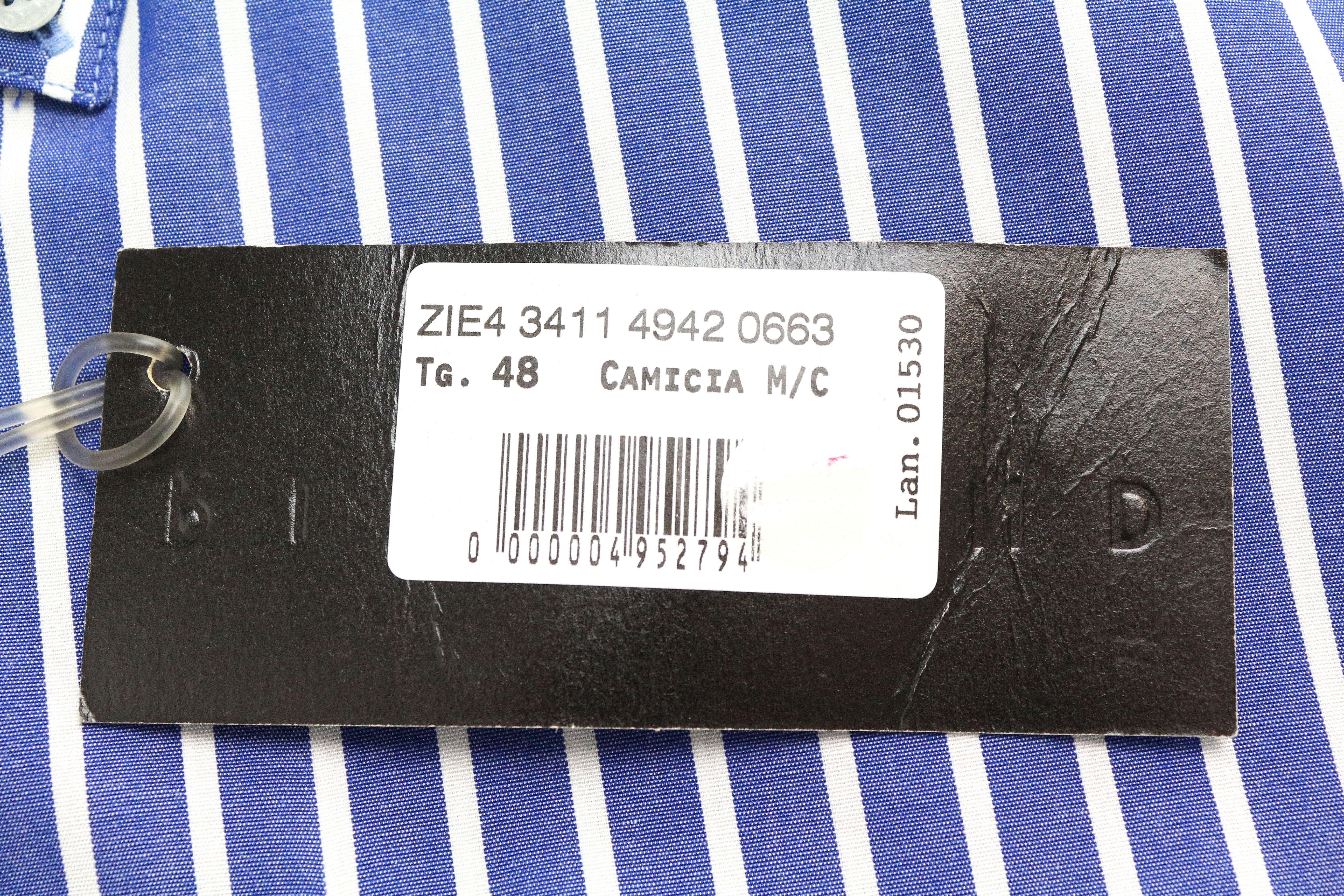 RICHMOND Blue 48 Shirt Men's Striped Cotton Pocket Short Sleeve Logo