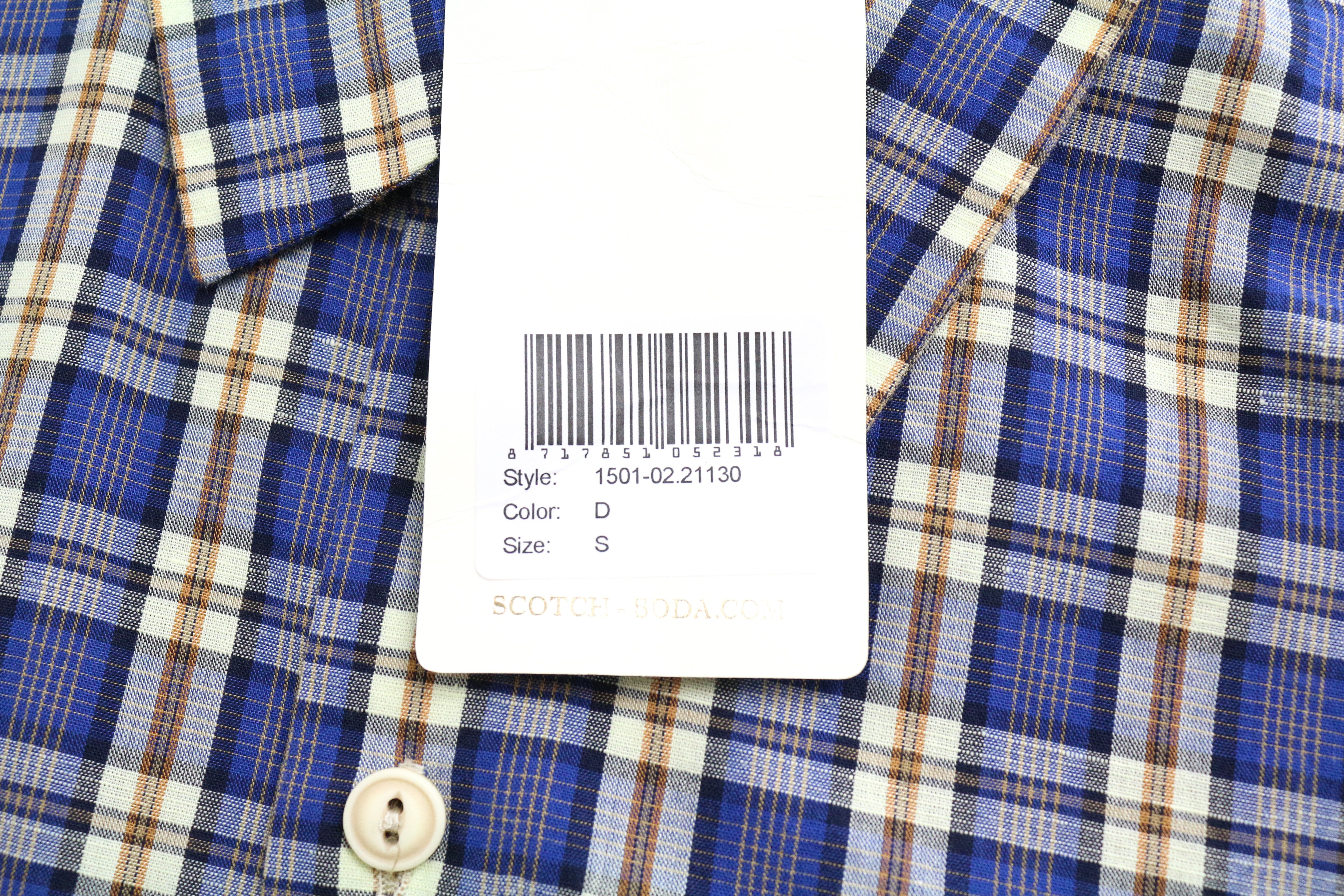 SCOTCH & SODA Ams Couture S Men's Shirt Blue Checked Cotton Linen Blend