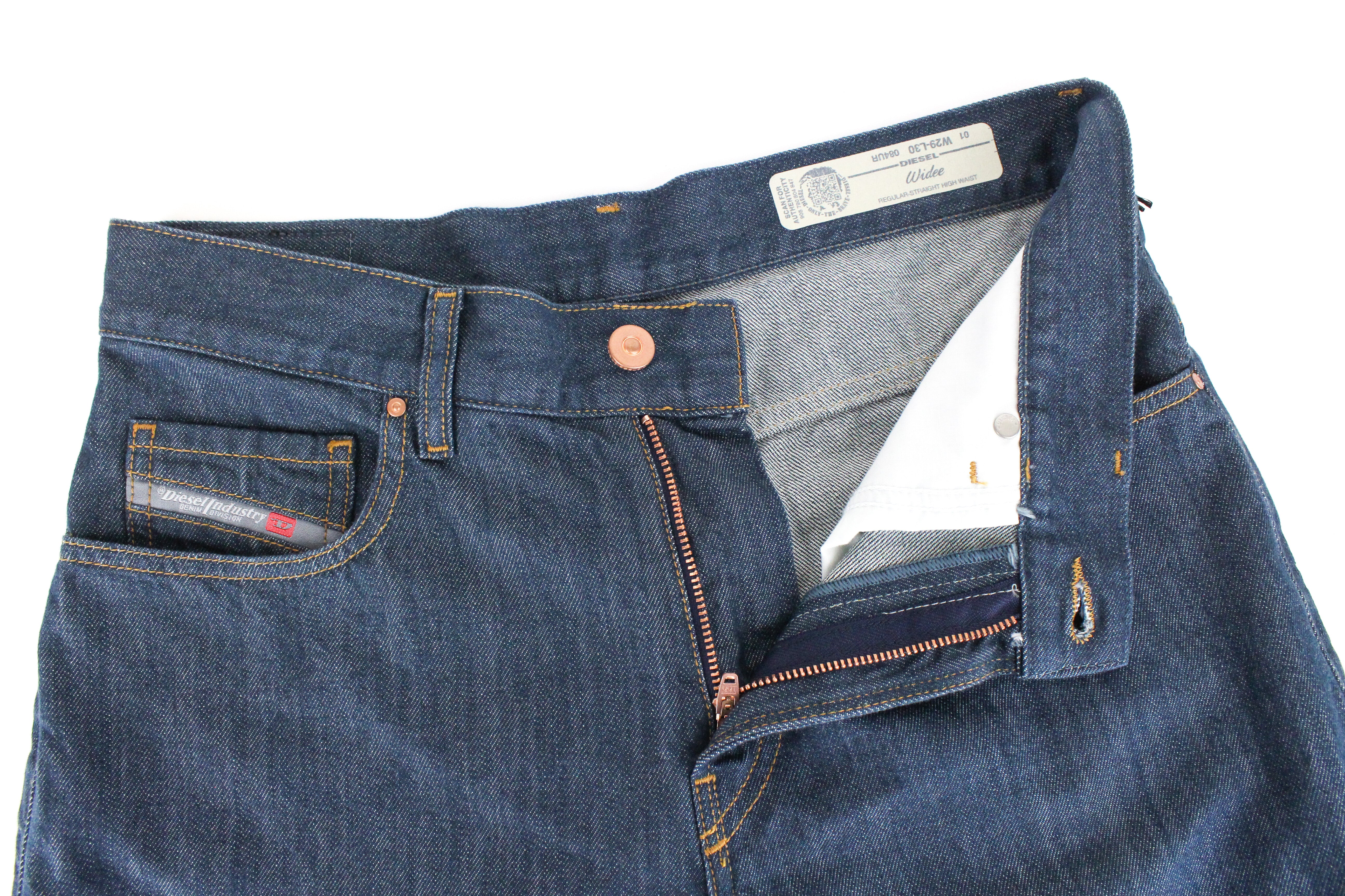 DIESEL Widee 084UR moteriški džinsai W26/L30 laisvalaikio stiliaus, tiesūs, mėlyni, medvilninio kirpimo, džinsinio audinio 