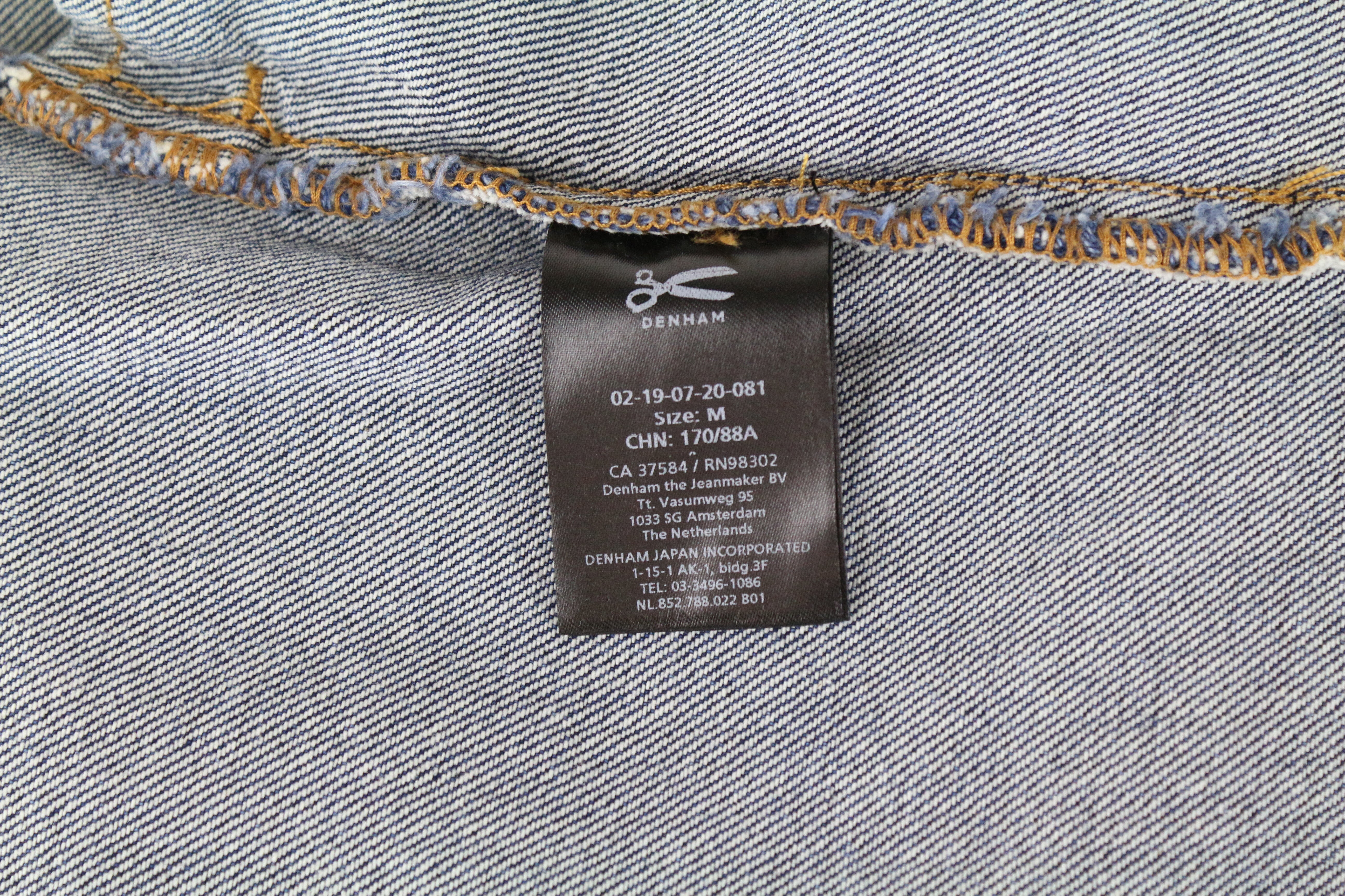 DENHAM Century Trucker striukė M mėlyna ilgomis rankovėmis medvilninis logotipas džinsinio stiliaus 