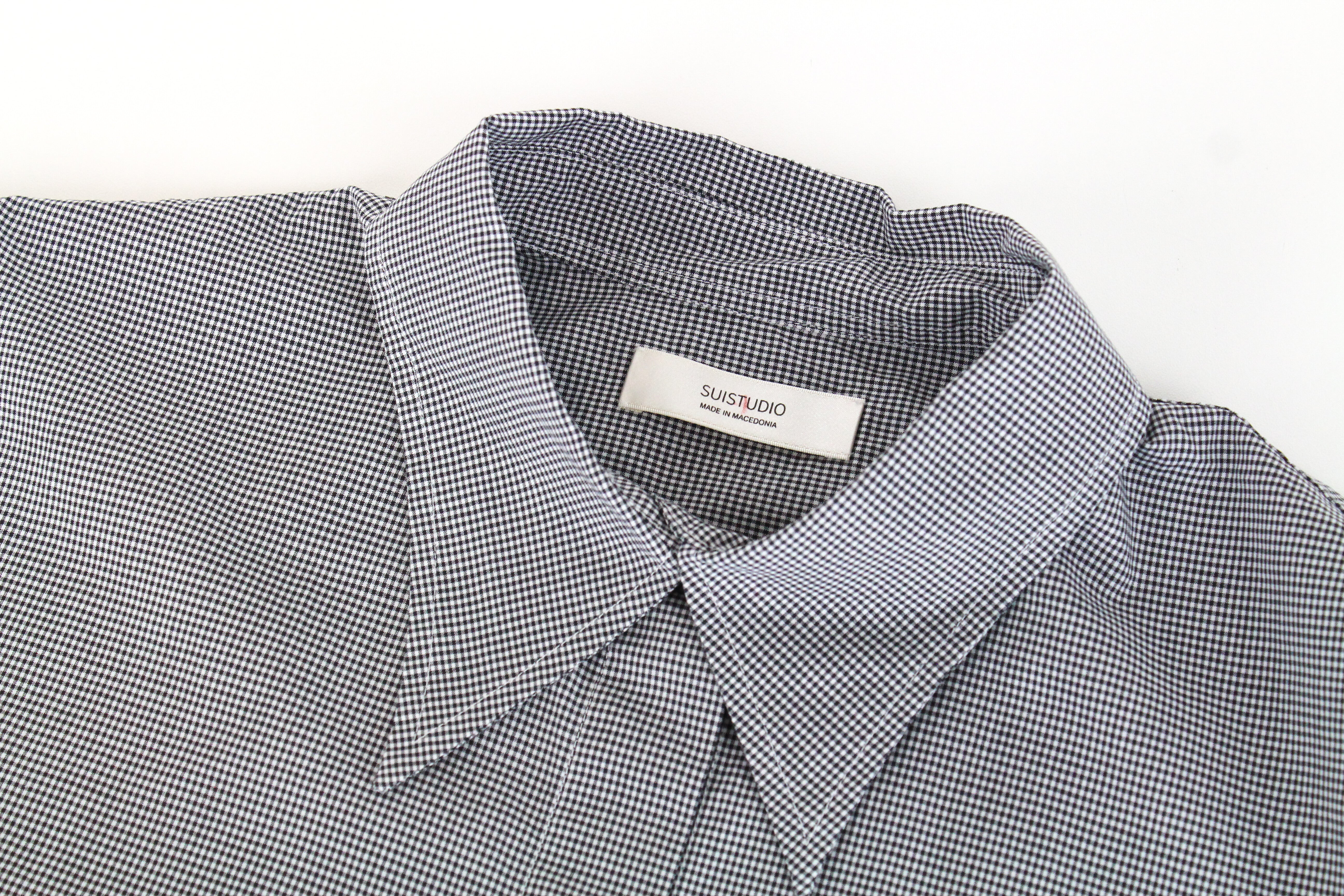 SUISTUDIO Women's Shirt 40R Grey Pure Cotton Long Sleeve Checked Button-Up