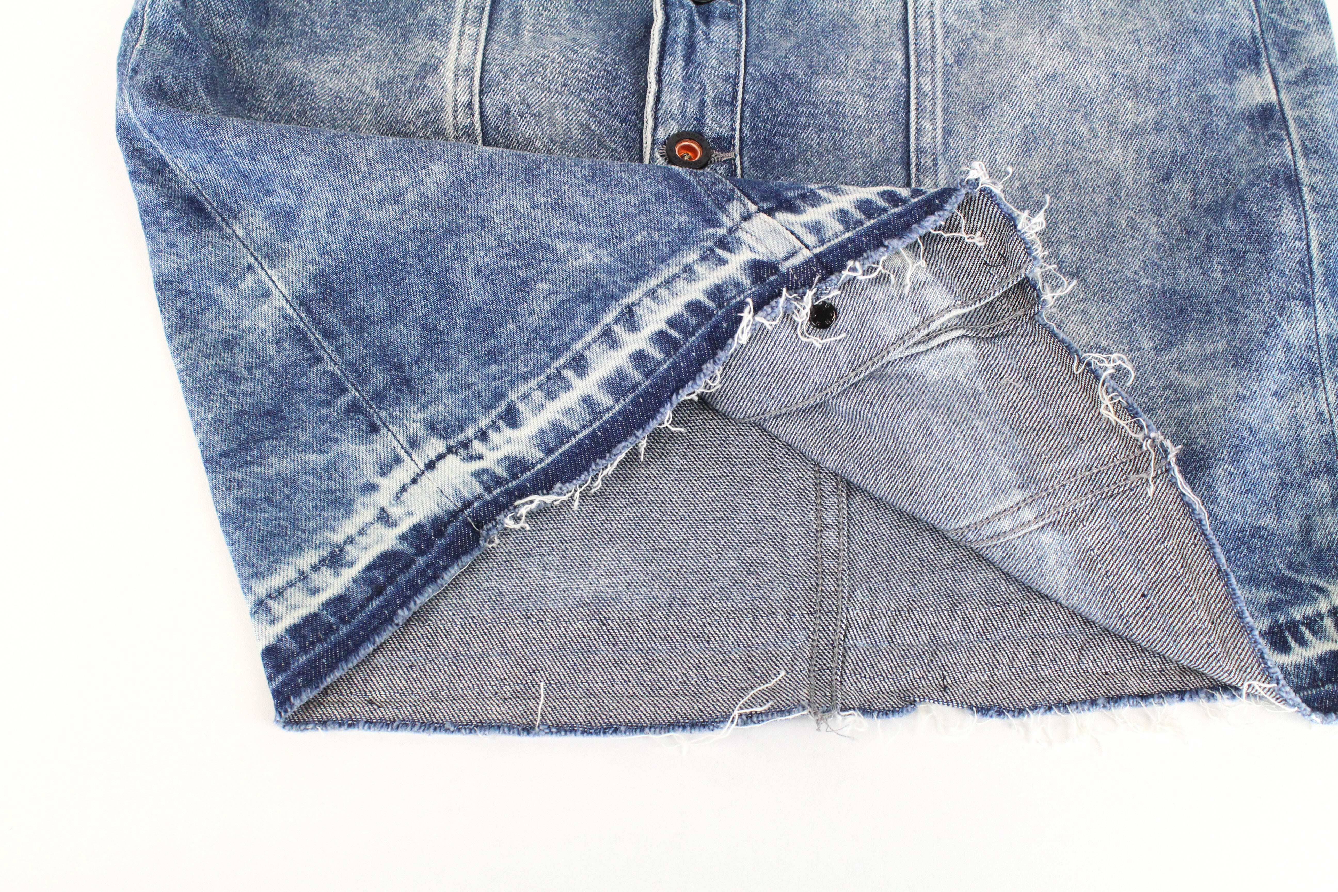 DENHAM Bo moteriškas W25 mėlynas medvilninis skalbtas mini sijonas su sagomis, džinsinio stiliaus 