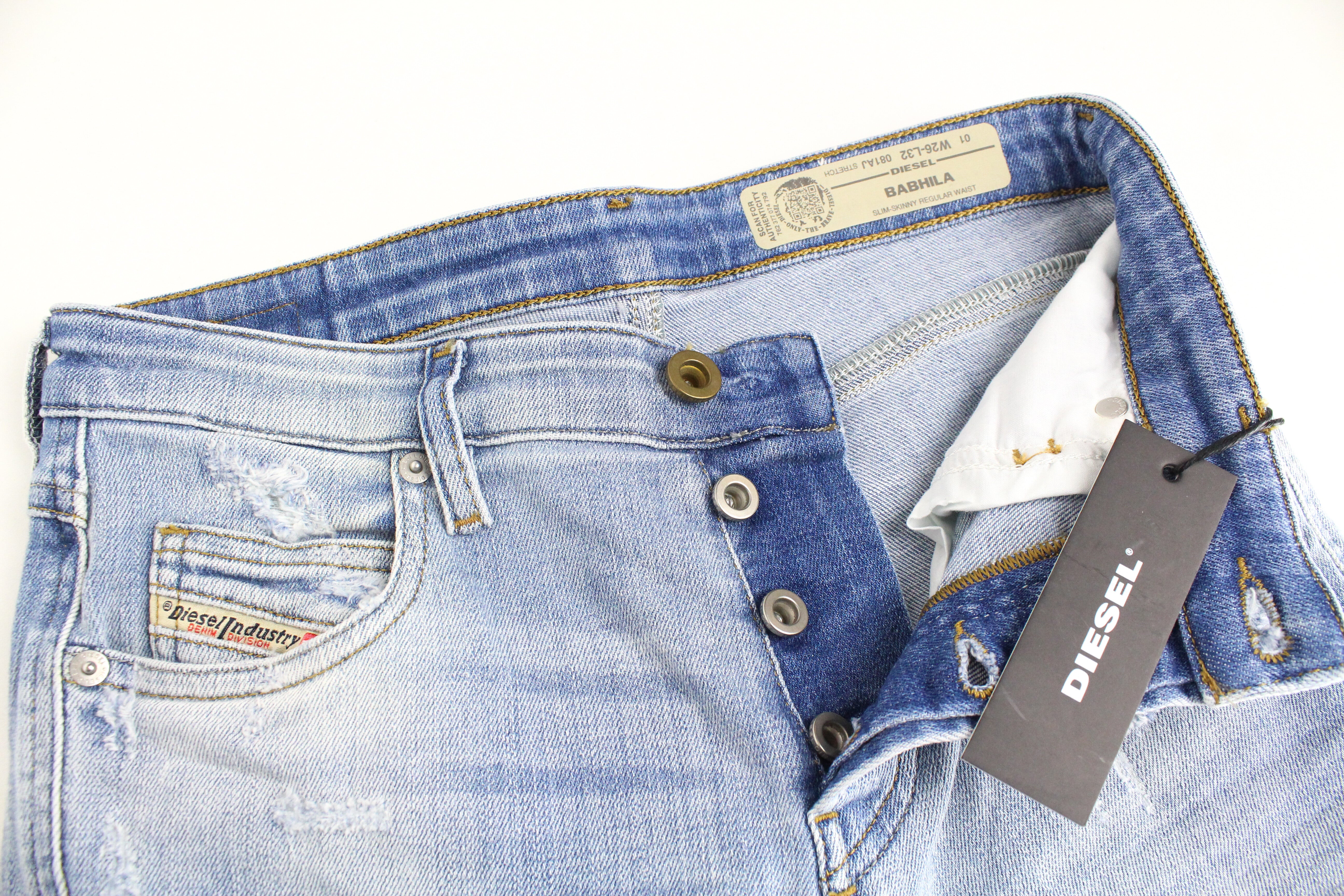 DIESEL Babhila 081AJ moteriški džinsai W26/L32 Slim Skinny mėlyni skalbto tampraus audinio 