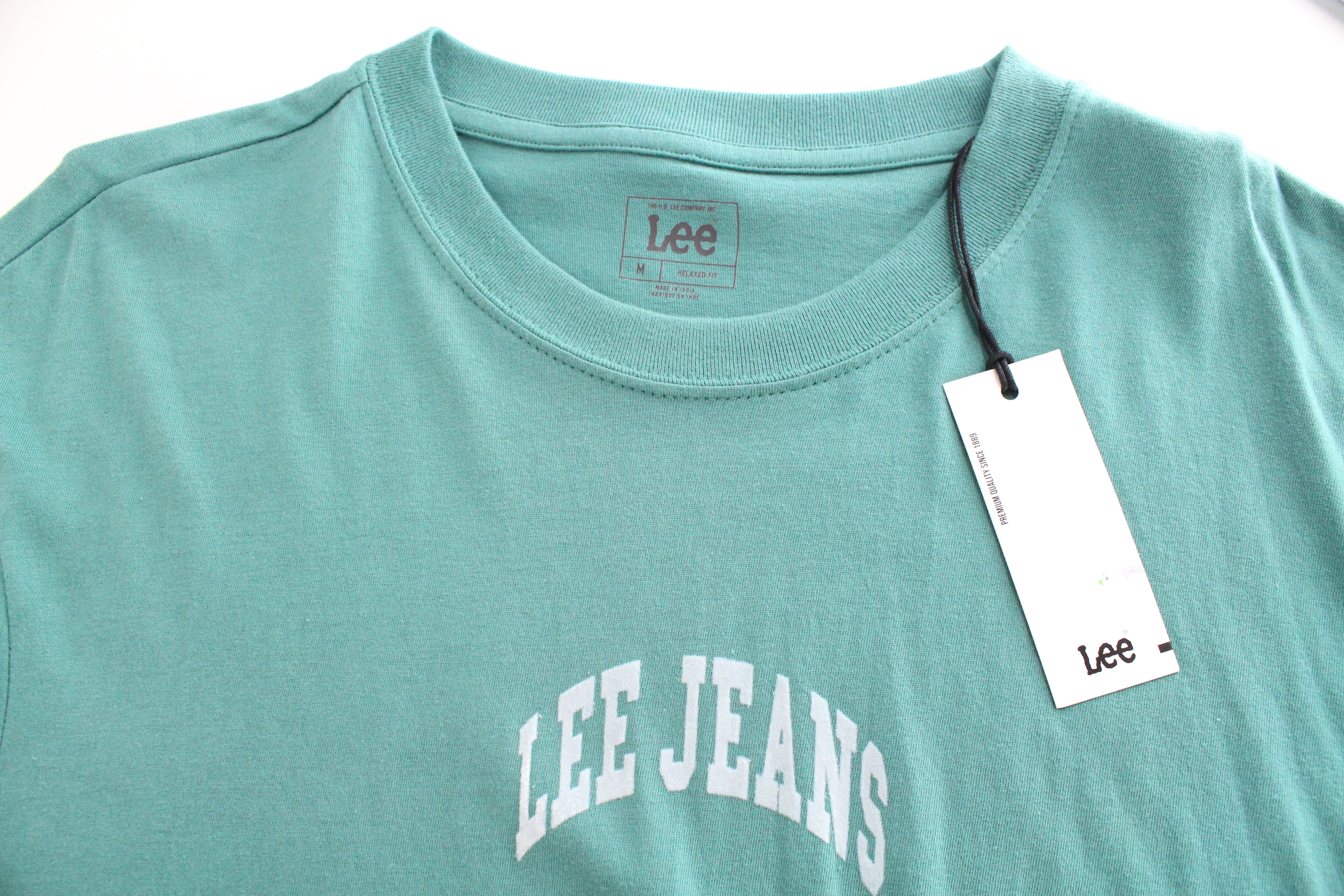 LEE Men's M Green College Sporty T-Shirt Striped Relaxed Fit Cotton Jersey