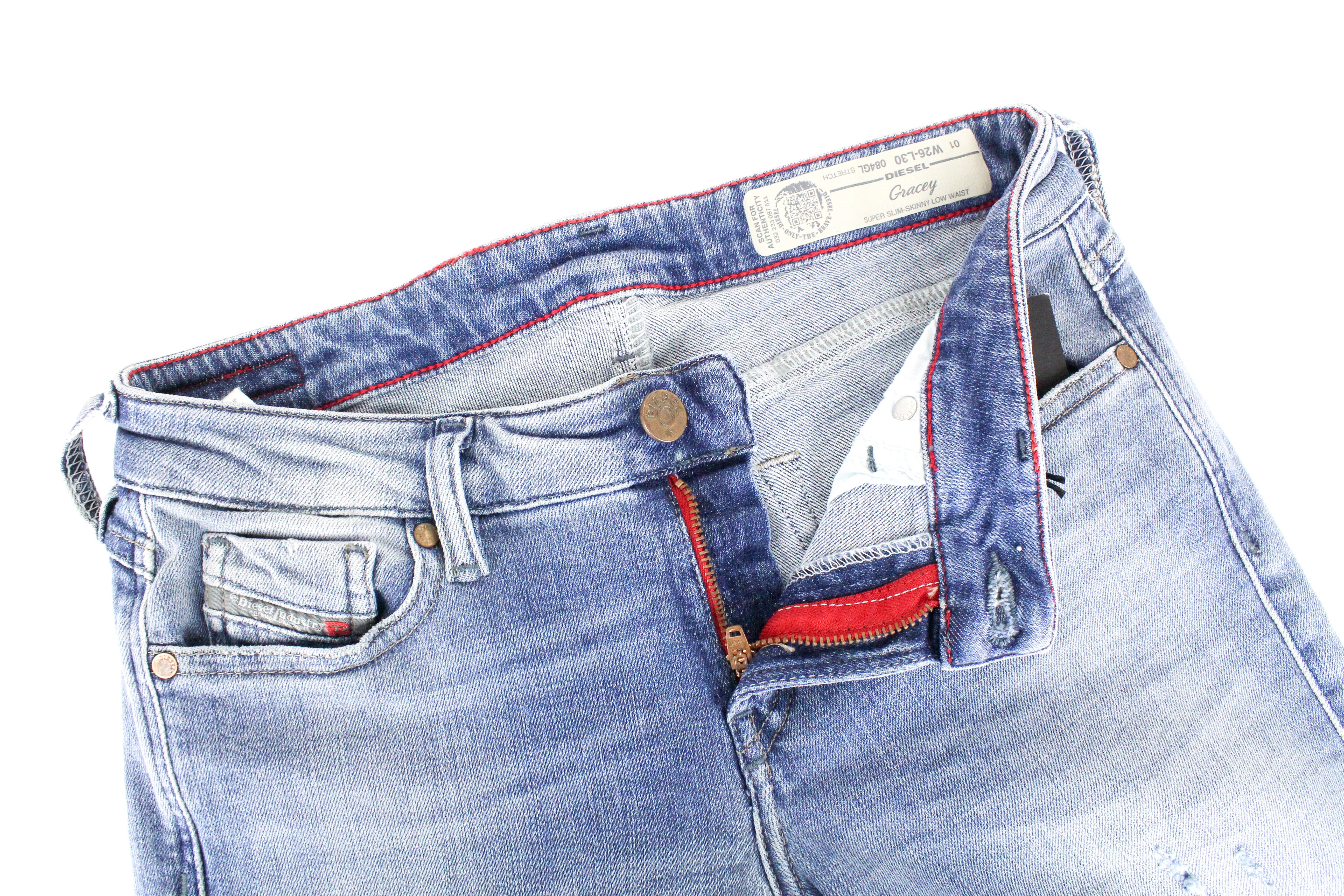 DIESEL Gracey 084GL Women's W26/L30 Skinny Distressed Low Waist Slim Jeans