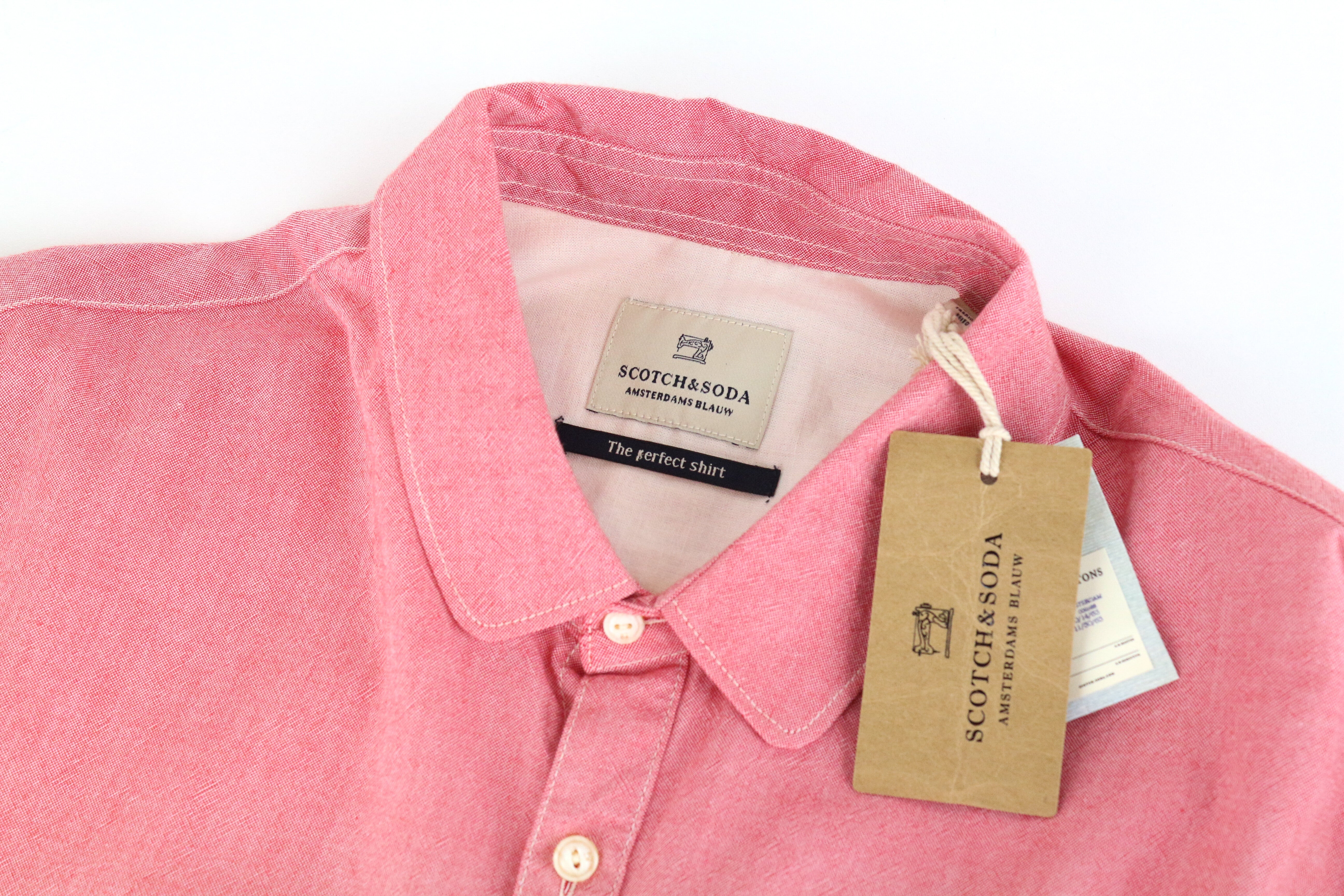 SCOTCH &amp; SODA „Ams Couture“ vyriški marškinėliai, XL dydžio, rožiniai, su sagomis, grynos medvilnės ilgomis rankovėmis 