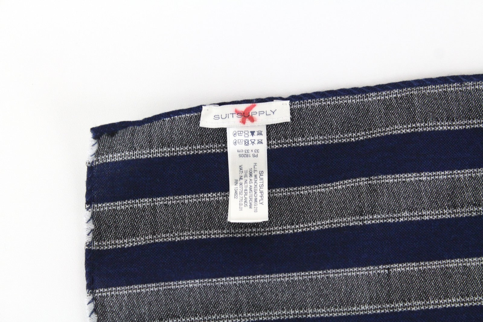 SUITSUPPLY Men Handkerchief 33 x 33 cm Blue Grey Striped Wool Silk Lightweight
