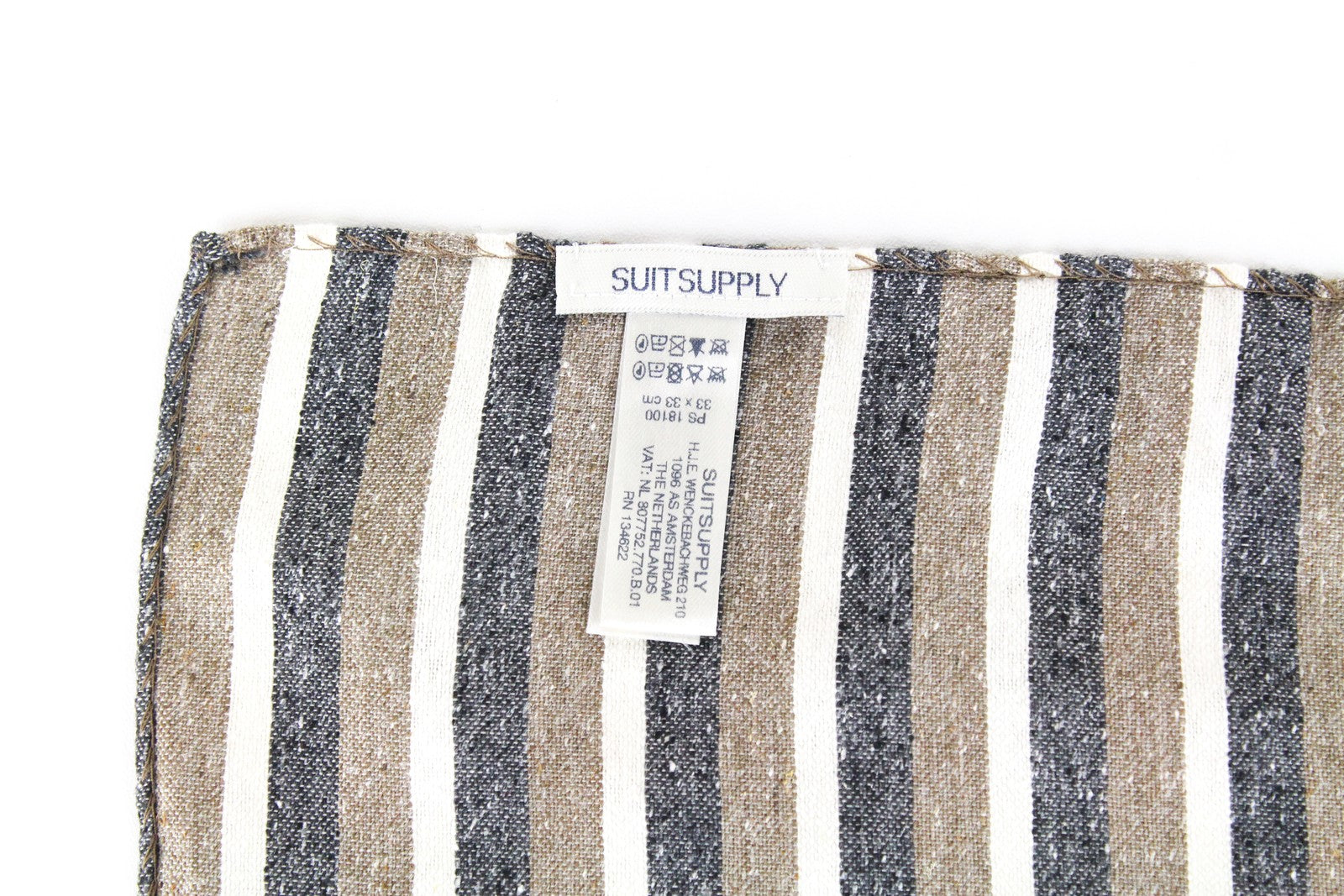 SUITSUPPLY Men Handkerchief 33 x 33 cm Brown Silk Cotton Striped Pocket Square