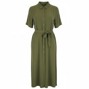 DENHAM Roxanne Women Dress L Green Short Sleeved Button-Up Belted Collared Long