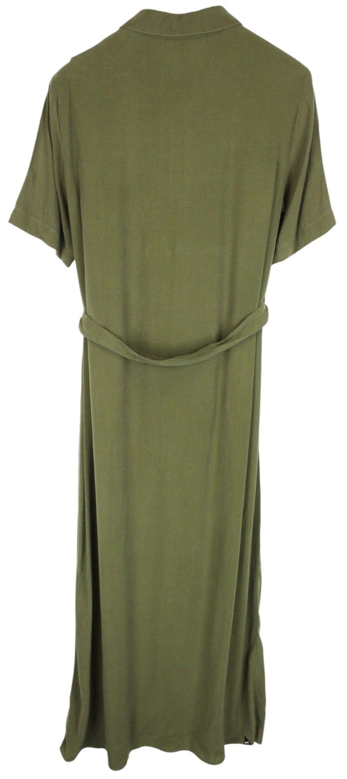 DENHAM Roxanne Women Dress L Green Short Sleeved Button-Up Belted Collared Long
