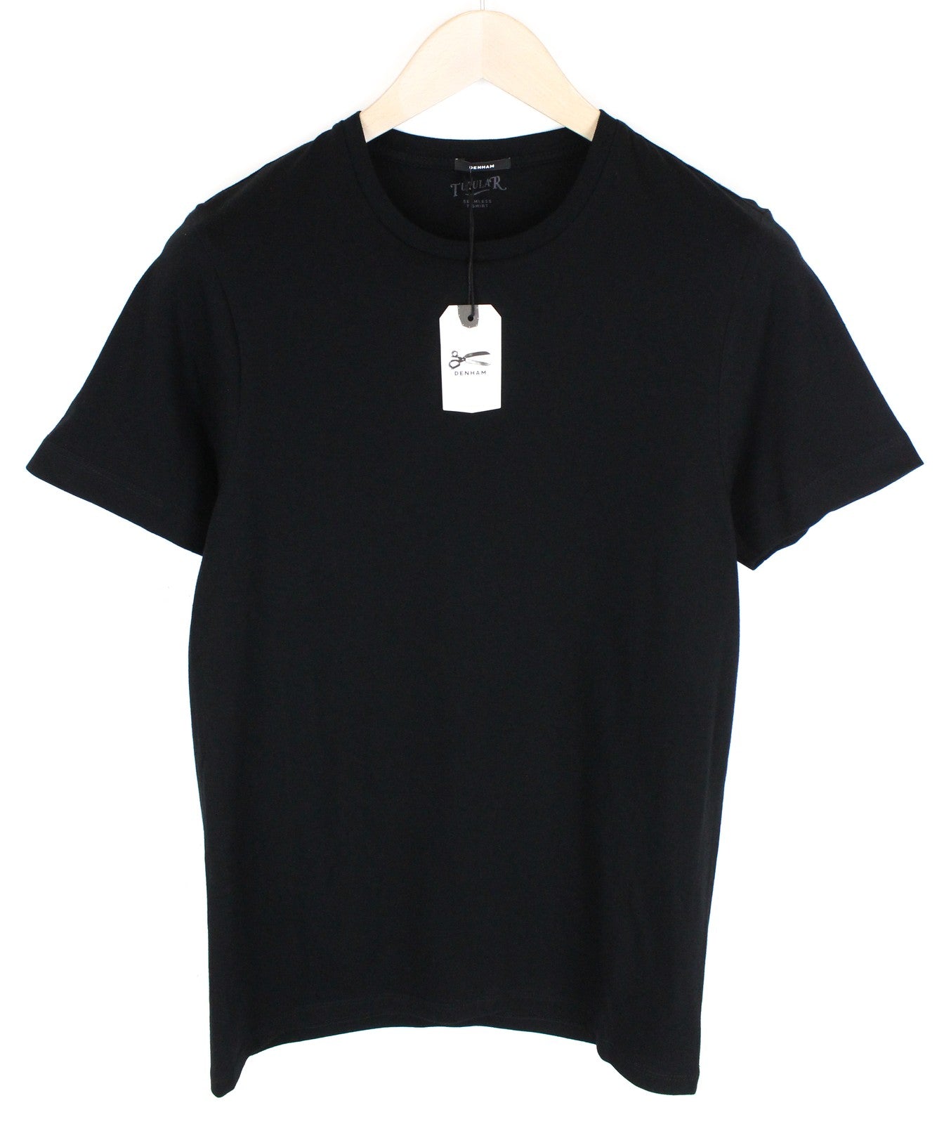 DENHAM Tubular Seamless Men T-Shirt S Round Neck Black Pure Cotton Casual
