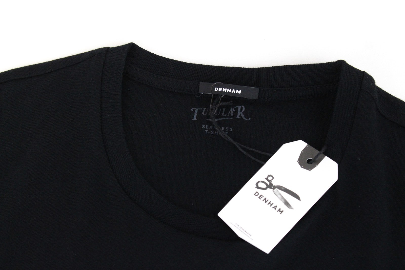 DENHAM Tubular Seamless Men T-Shirt S Round Neck Black Pure Cotton Casual