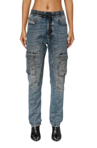 DIESEL D-Ursy Jogg 068EZ Women Jeans W26 Blue Whiskers Faded Cargo Denim RRP295