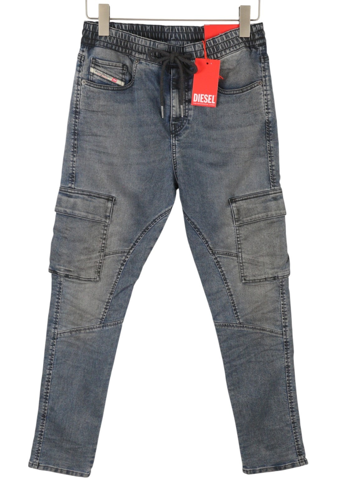DIESEL D-Ursy Jogg 068EZ Women Jeans W26 Blue Whiskers Faded Cargo Denim RRP295