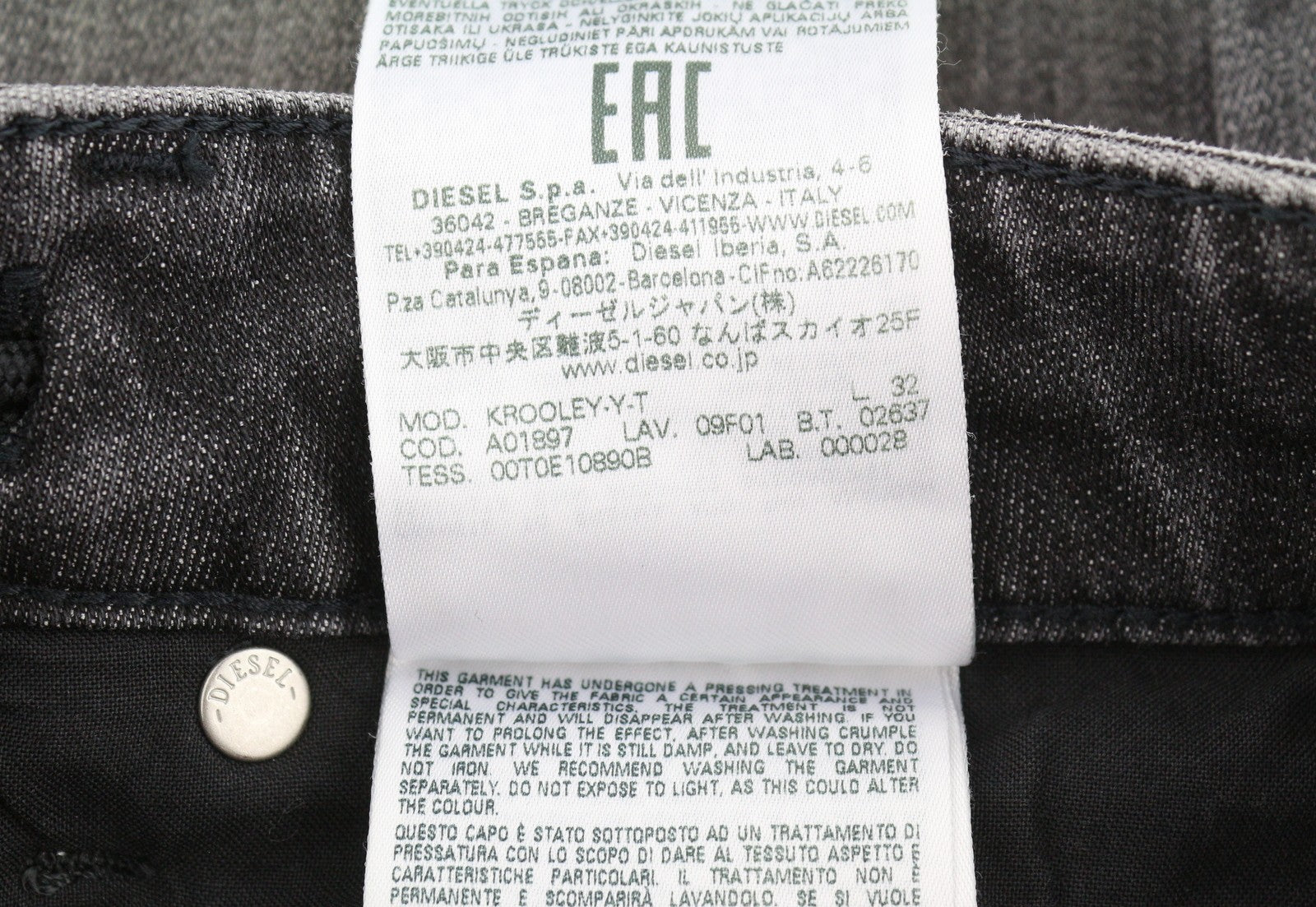 DIESEL Krooley Jogg 09F01 Men Jeans W28/L32 Black Whiskers Faded Slim RRP295