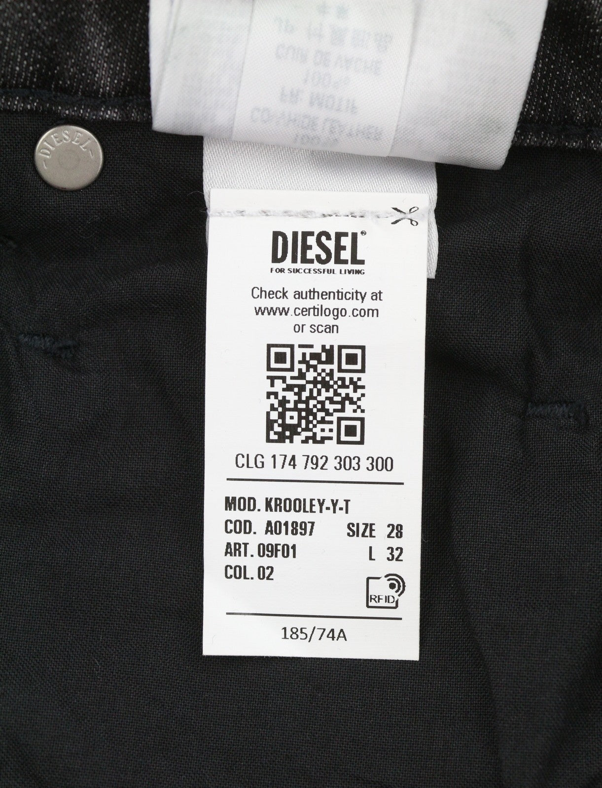 DIESEL Krooley Jogg 09F01 Men Jeans W28/L32 Black Whiskers Faded Slim RRP295
