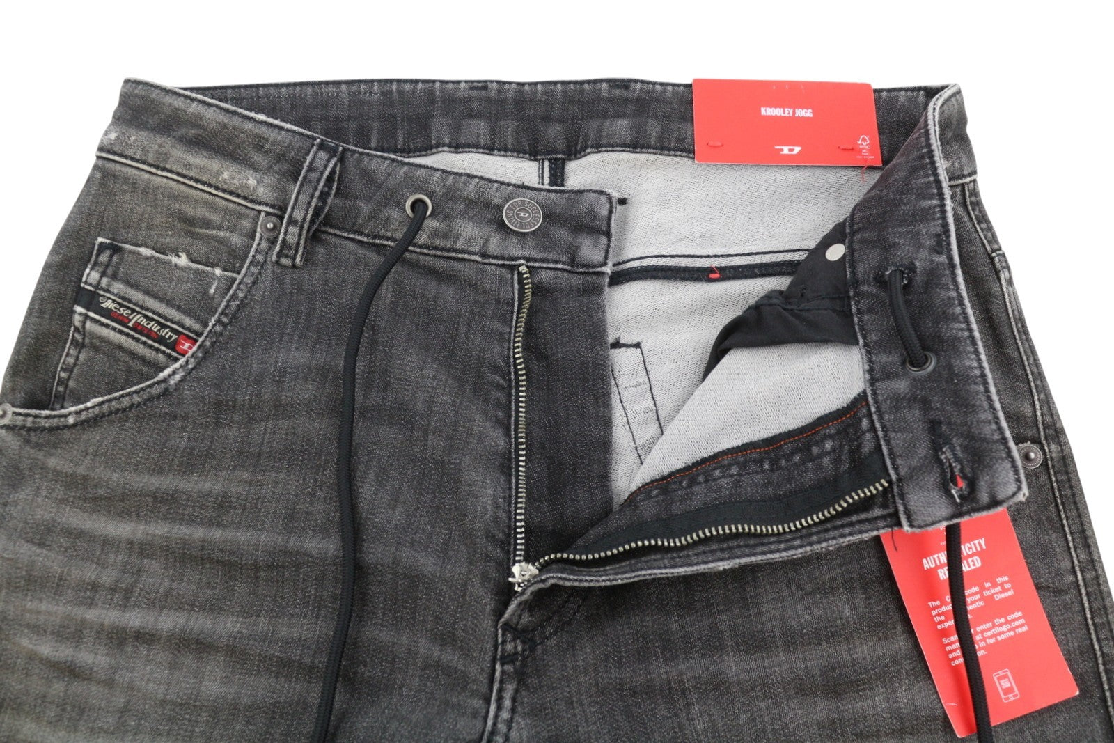 DIESEL Krooley Jogg 09F01 Men Jeans W28/L32 Black Whiskers Faded Slim RRP295
