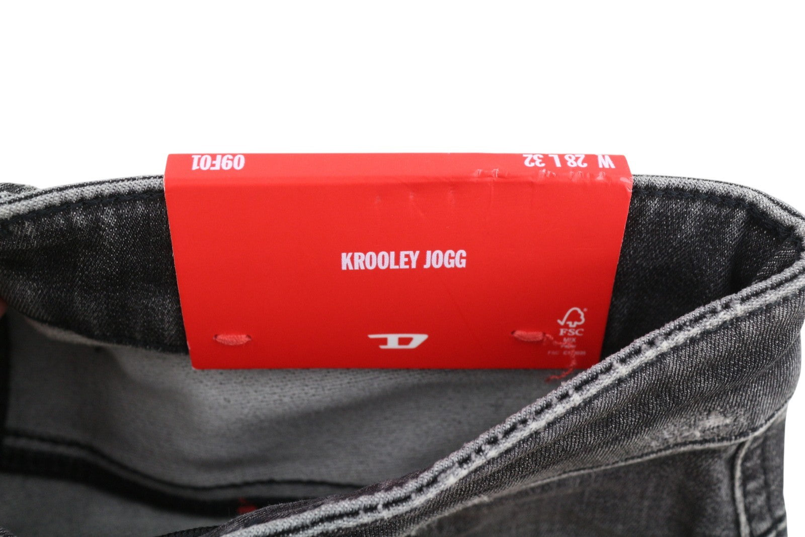 DIESEL Krooley Jogg 09F01 Men Jeans W28/L32 Black Whiskers Faded Slim RRP295